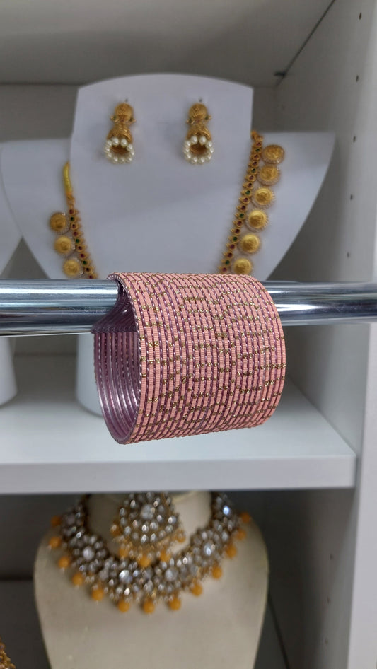 PASTEL PEACH AND GOLD GLITTER BANGLES