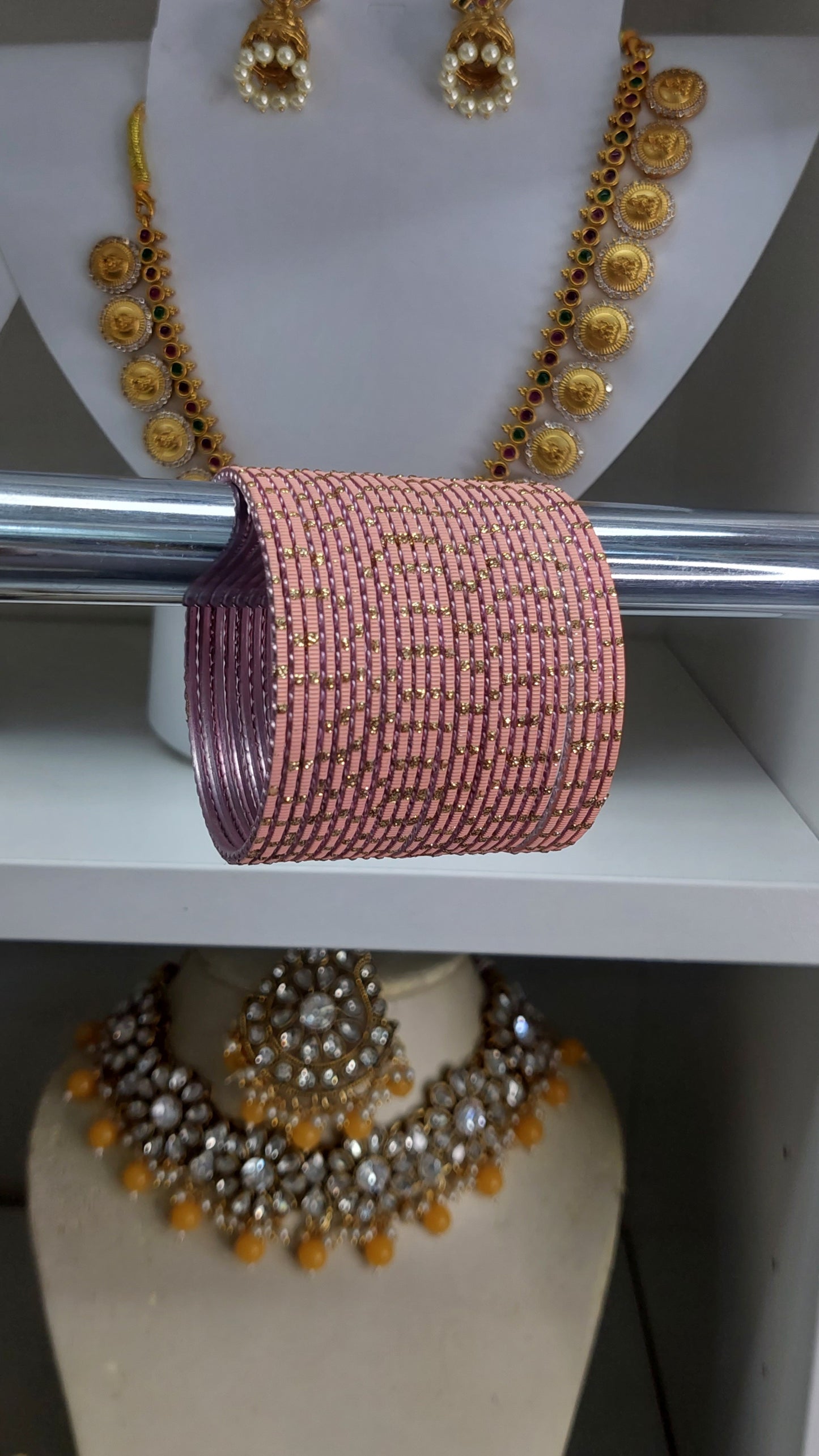 PASTEL PEACH AND GOLD GLITTER BANGLES