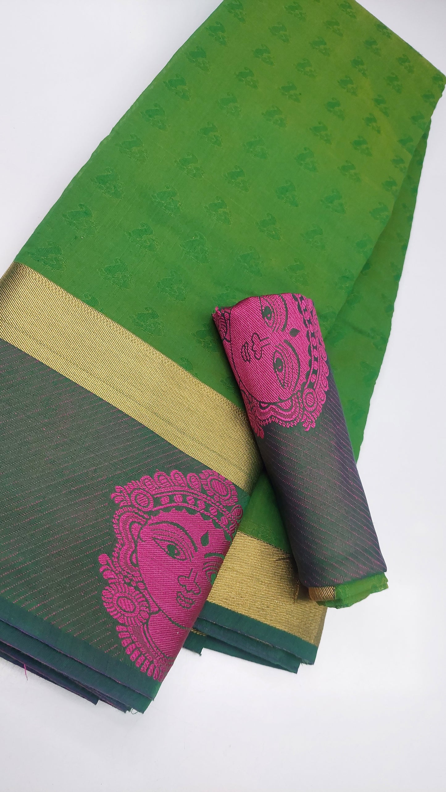 GREEN & HOT PINK COTTON SAREE