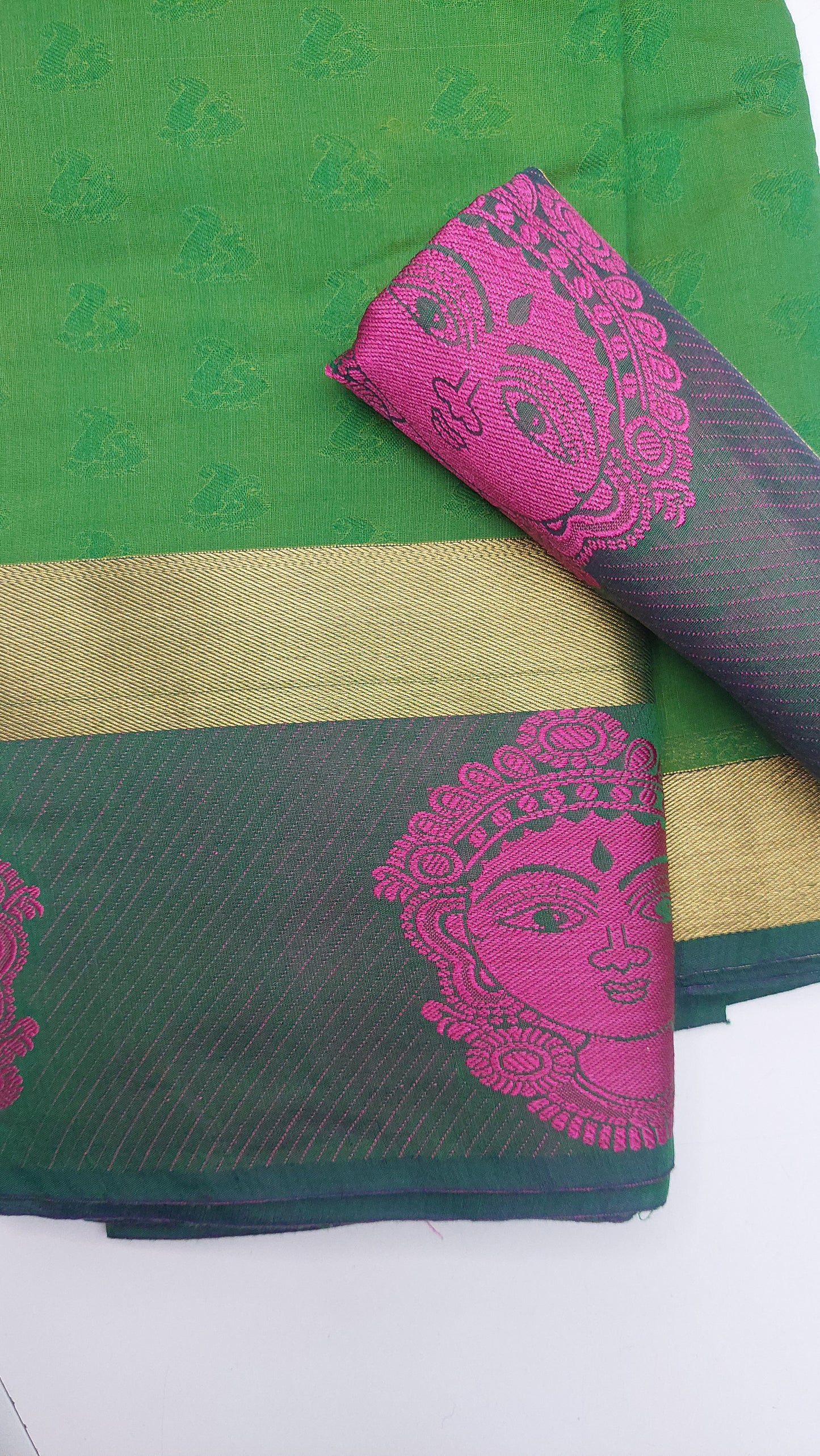 GREEN & HOT PINK COTTON SAREE