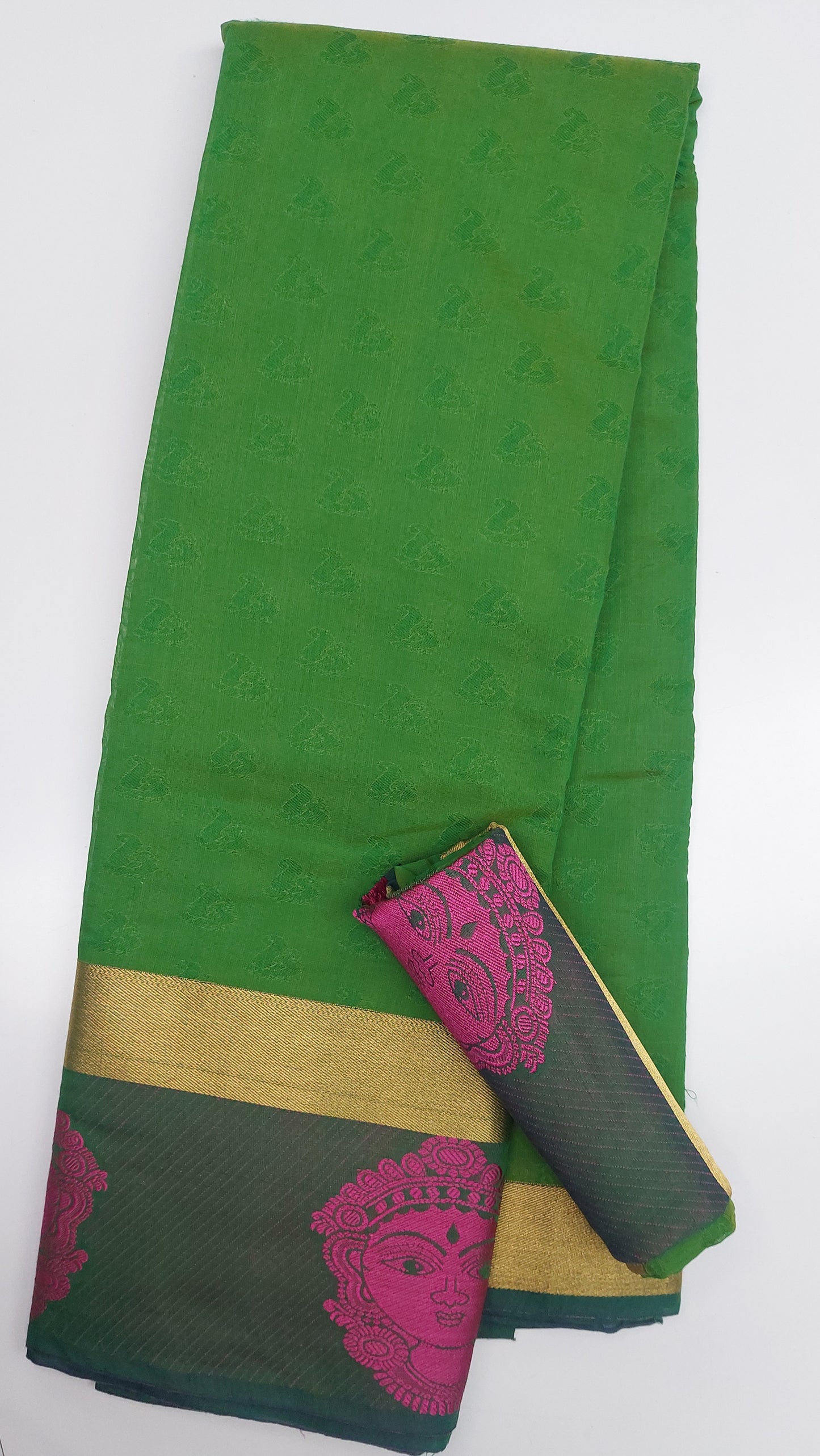 GREEN & HOT PINK COTTON SAREE