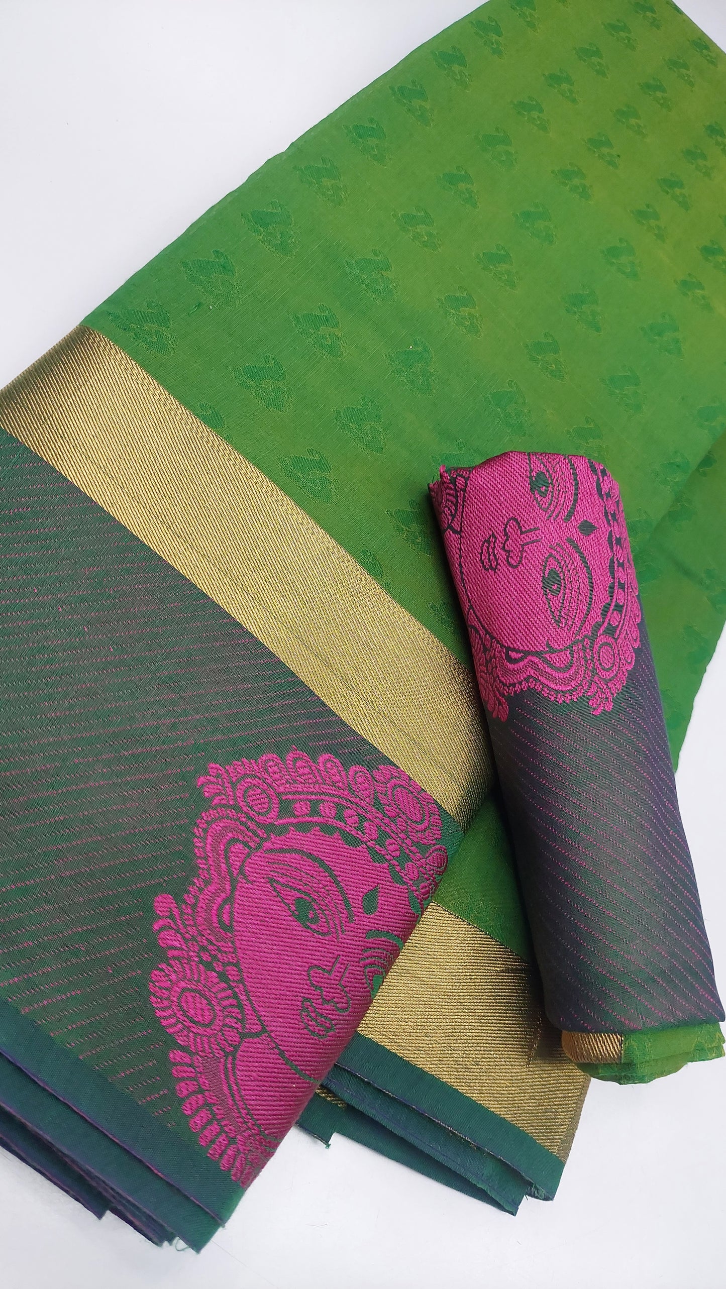 GREEN & HOT PINK COTTON SAREE