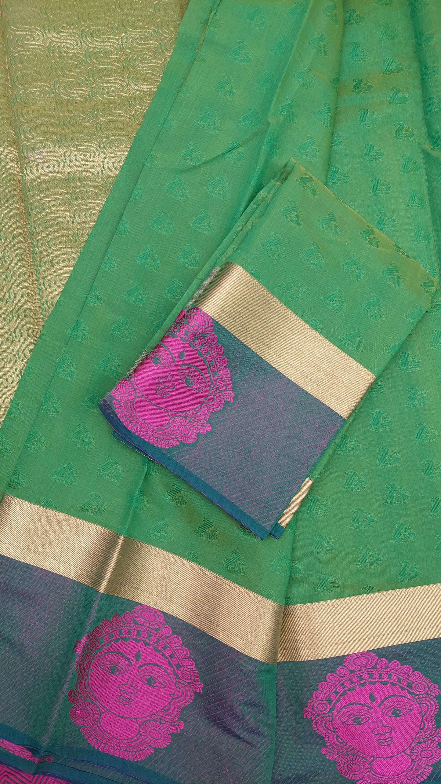GREEN & HOT PINK COTTON SAREE
