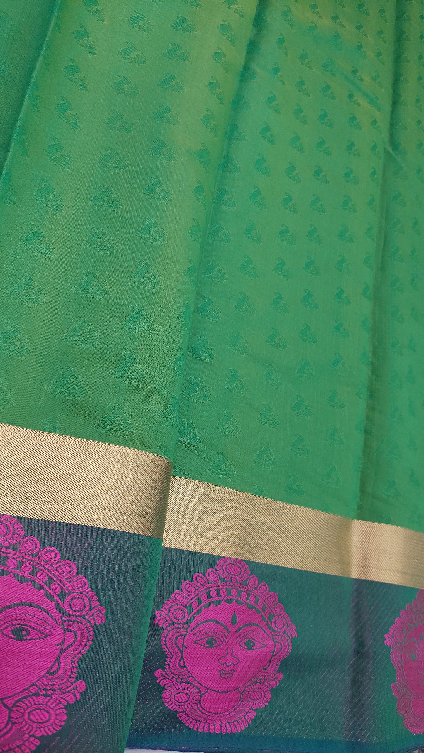 GREEN & HOT PINK COTTON SAREE