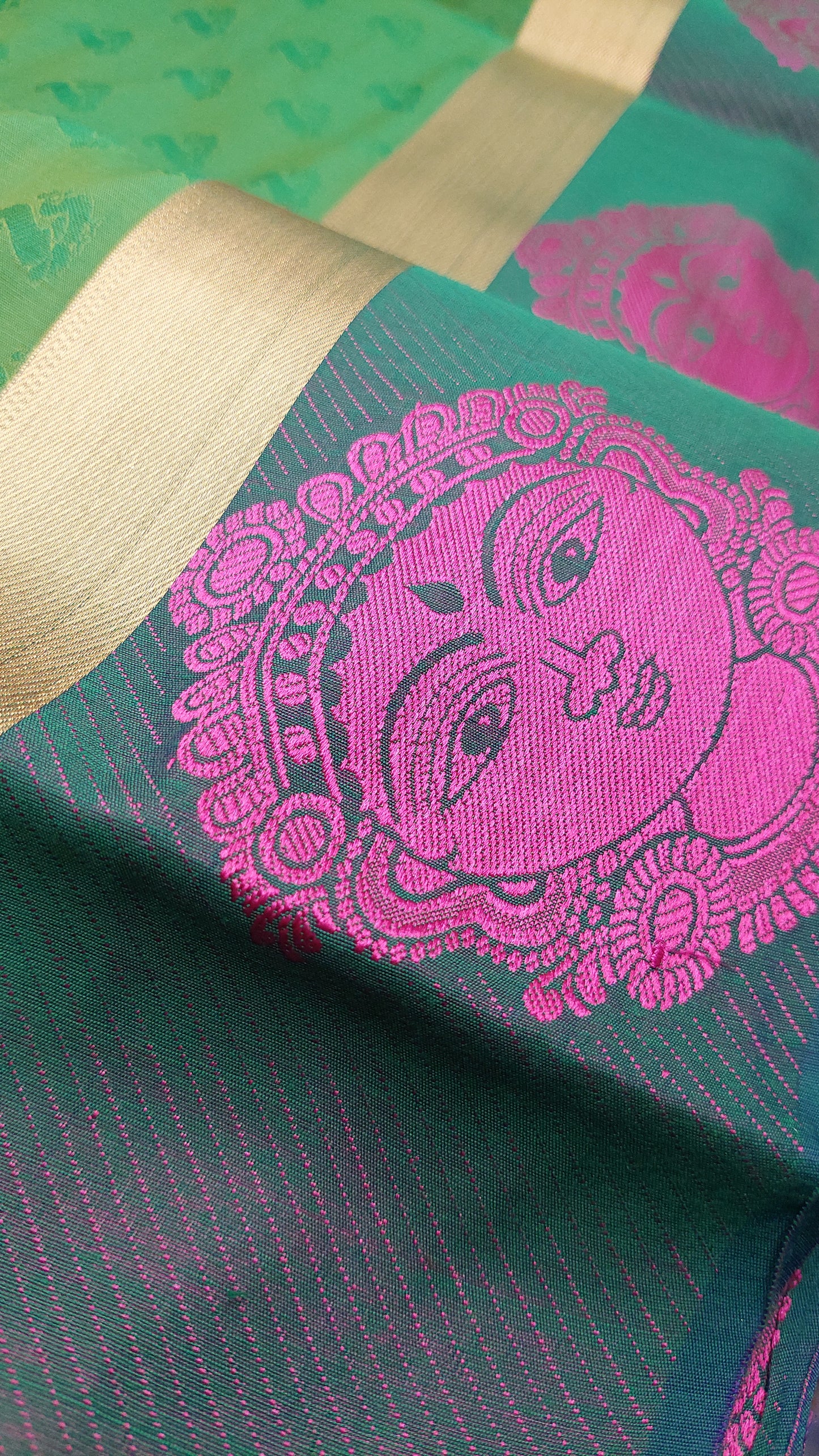 GREEN & HOT PINK COTTON SAREE