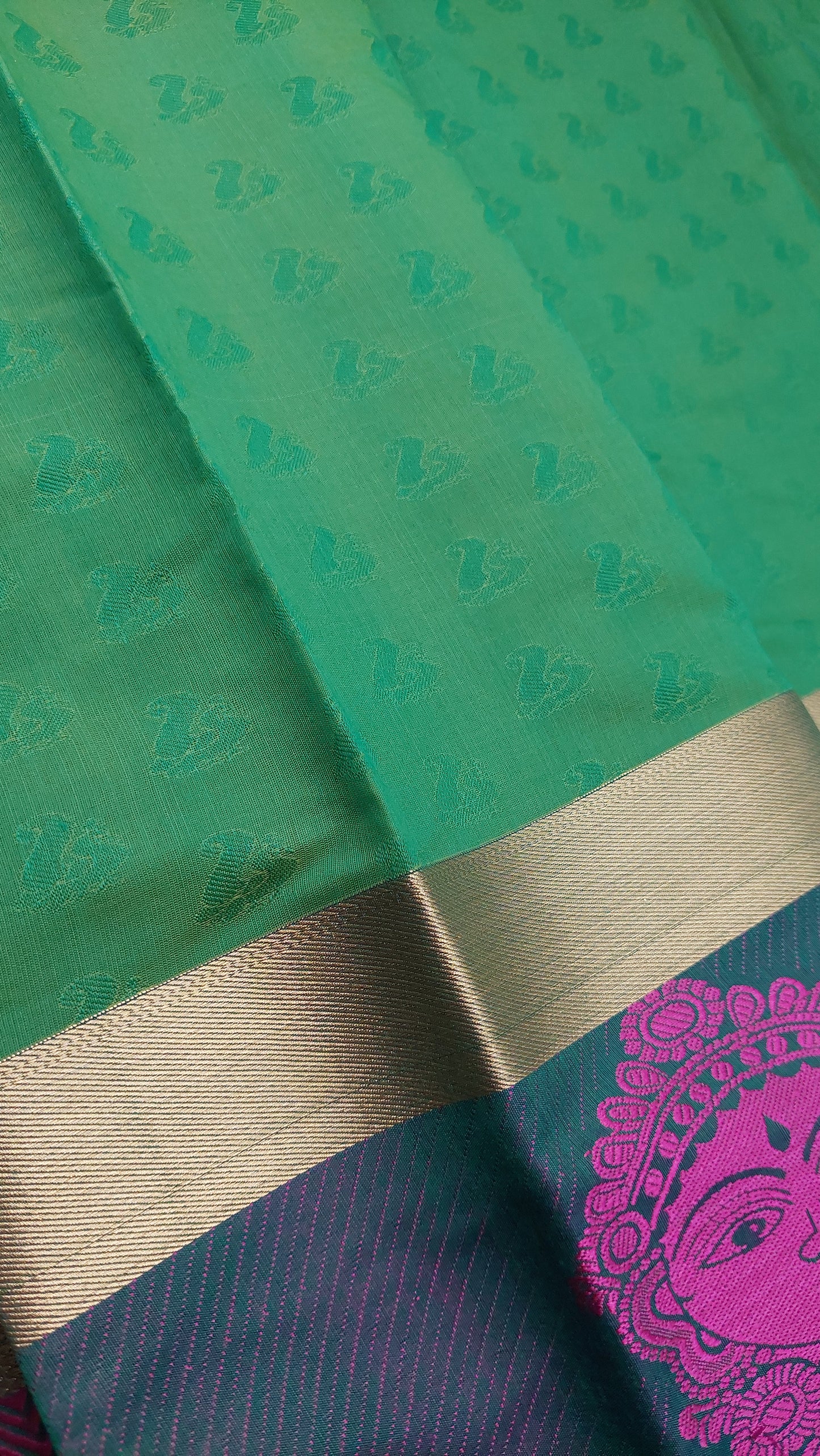 GREEN & HOT PINK COTTON SAREE