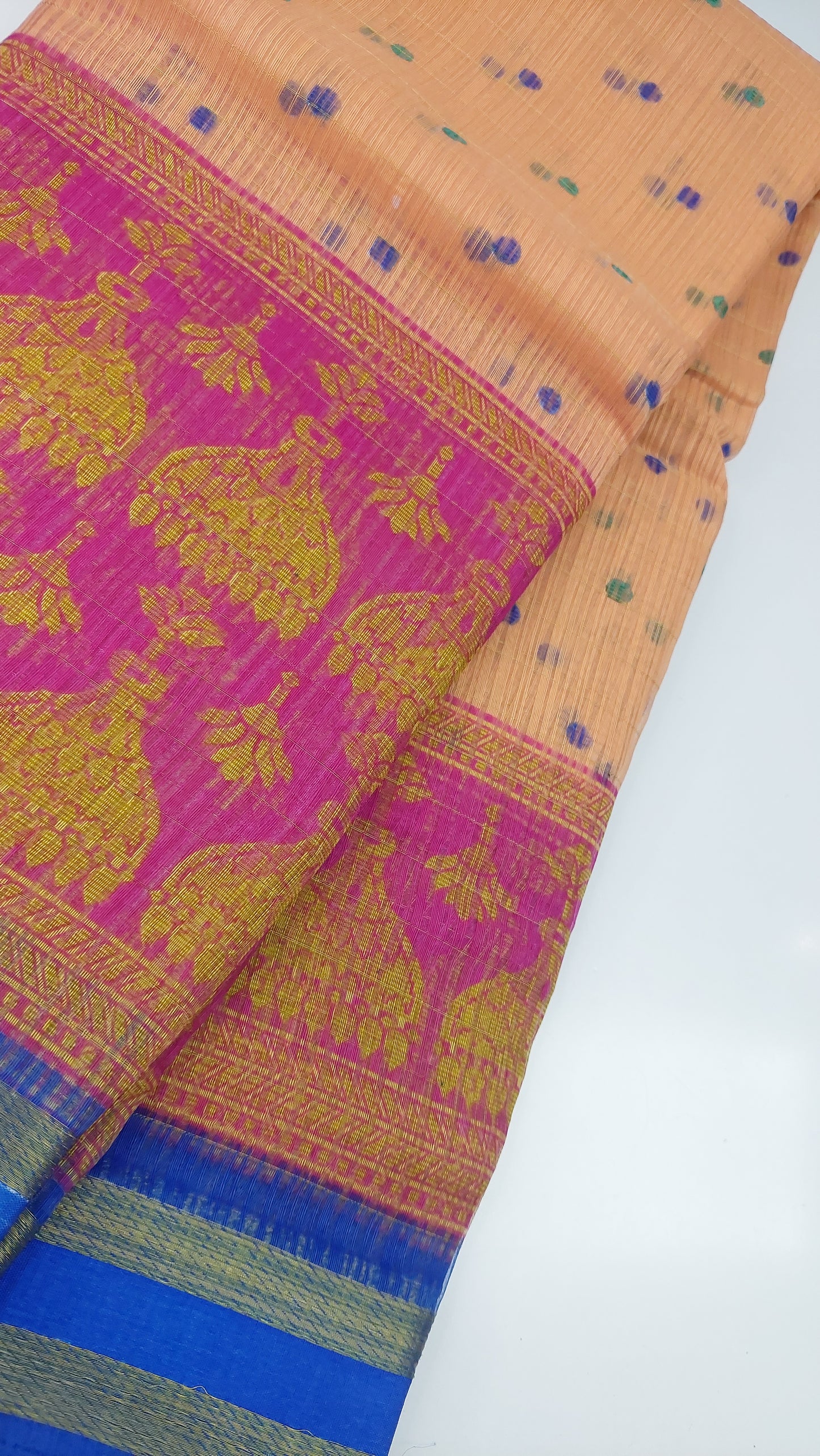 PEACH & BLUE DESIGNER COTTON SAREE