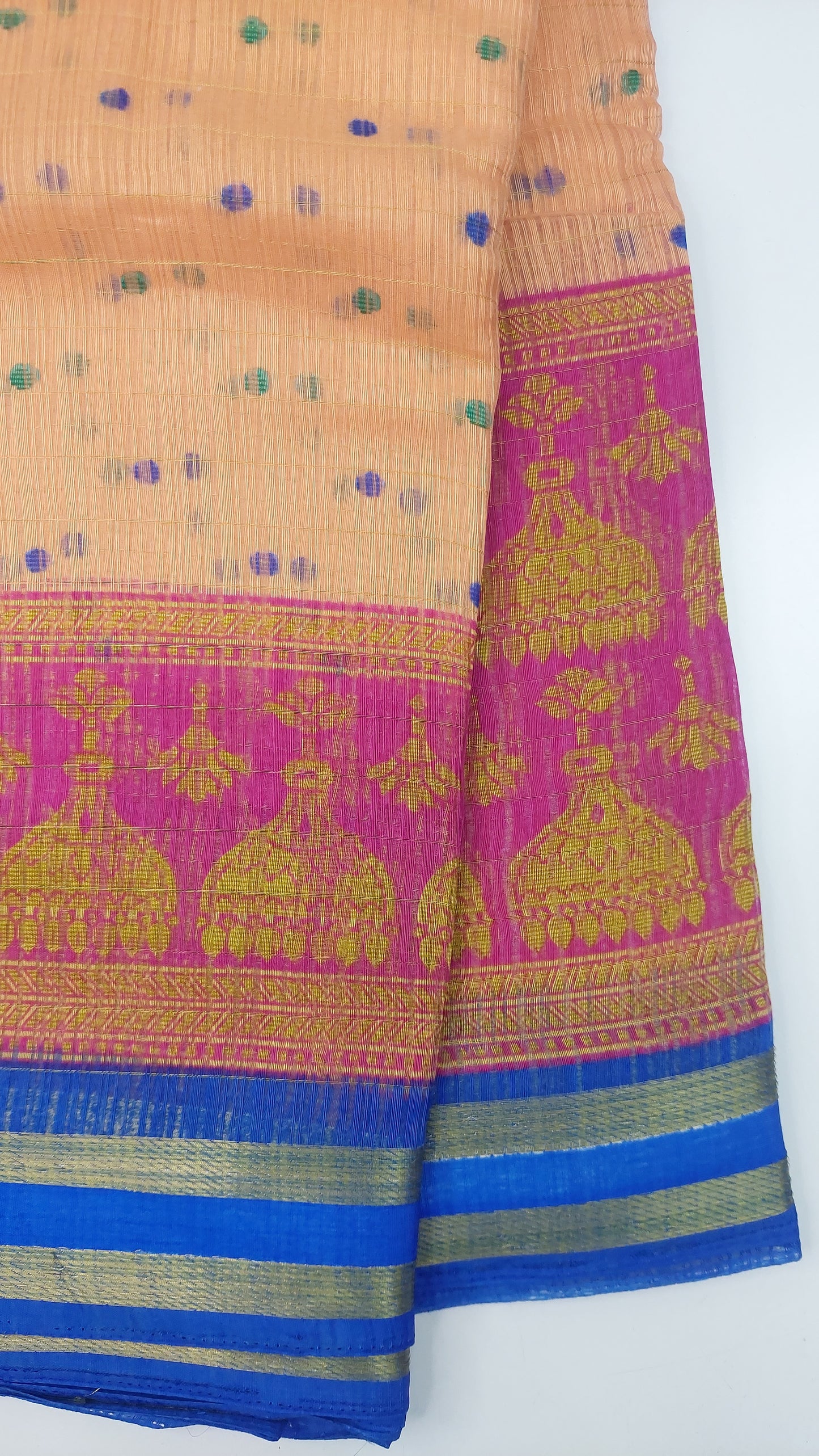PEACH & BLUE DESIGNER COTTON SAREE