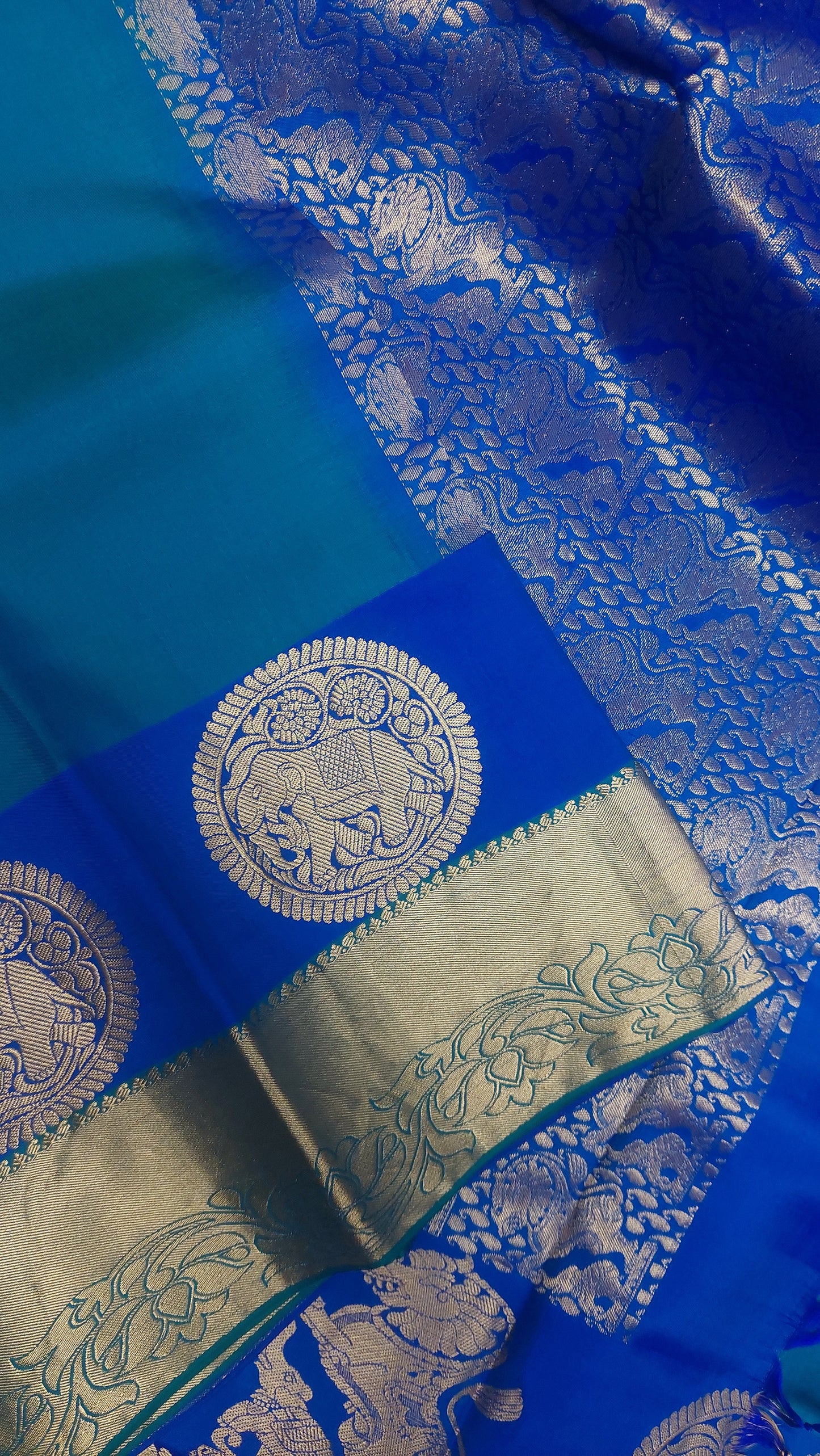 TURQUOISE & BLUE KANJIPURAM SILK