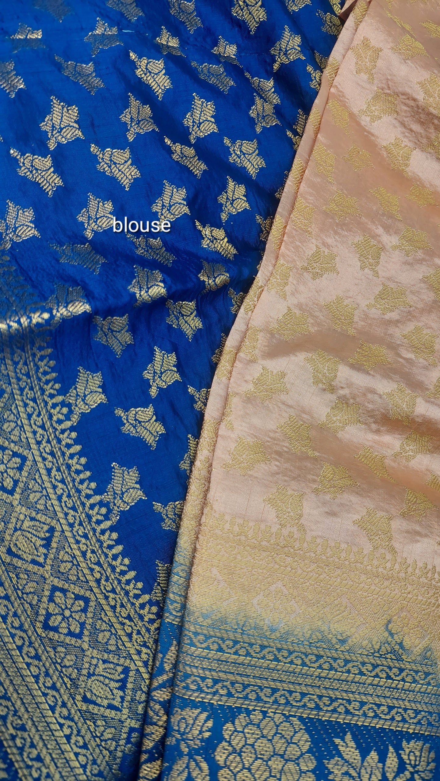 SALMON PINK & BLUE TUSSER SILK SAREE