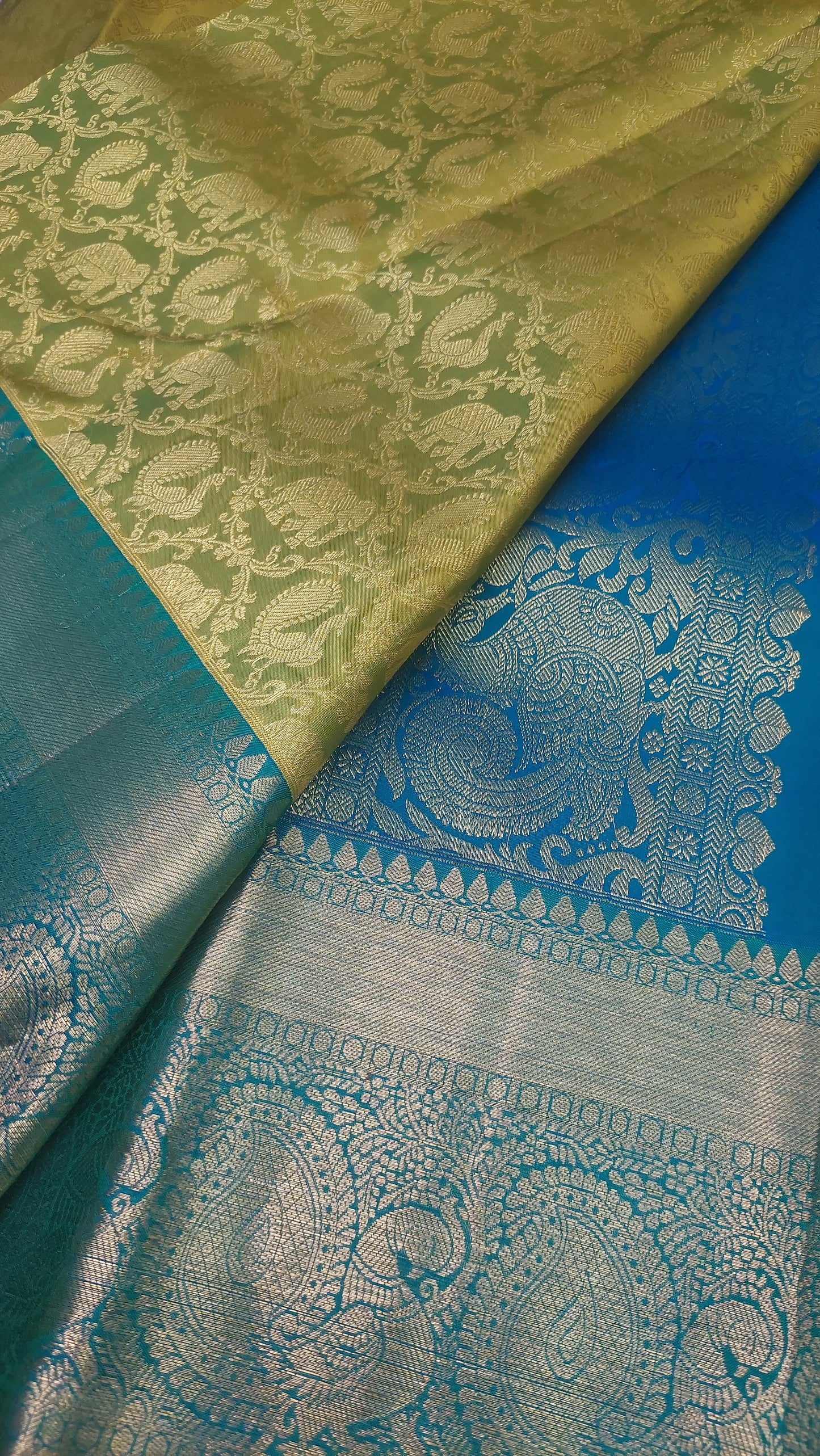 OLIVE GREEN & BLUE PURE SILK