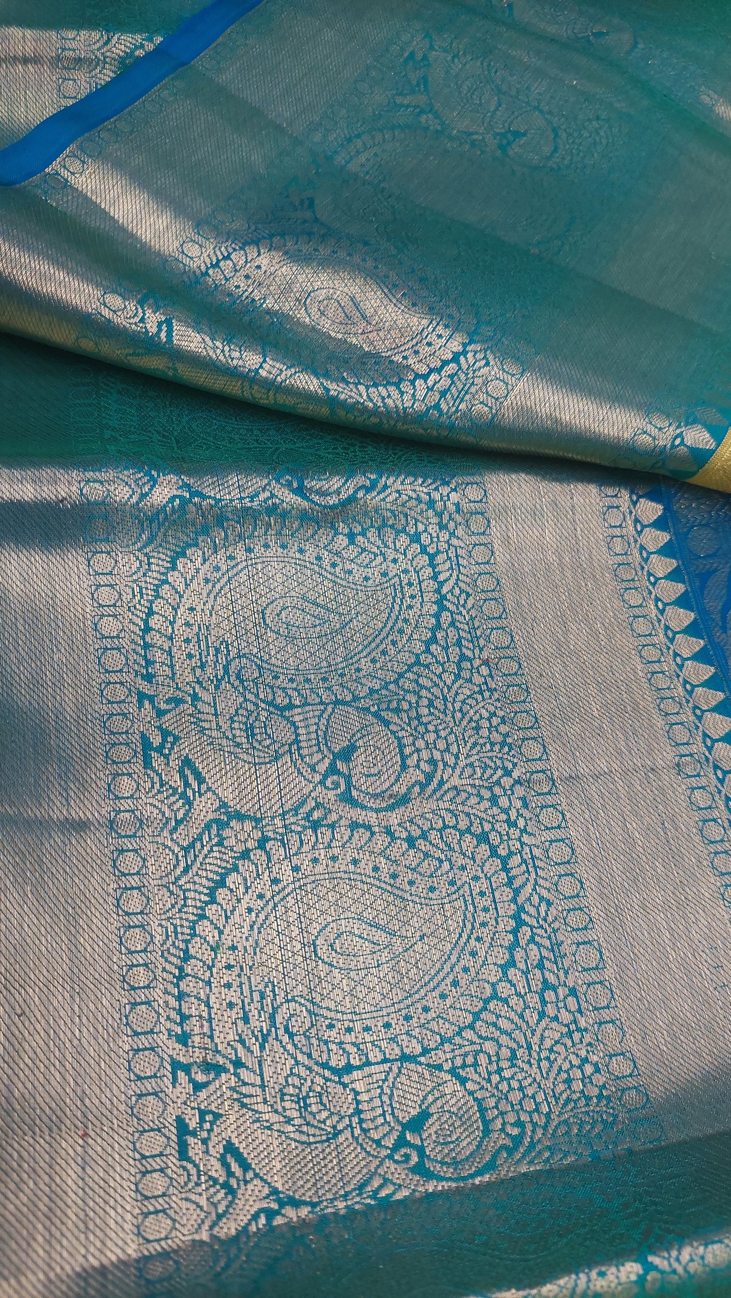 OLIVE GREEN & BLUE PURE SILK