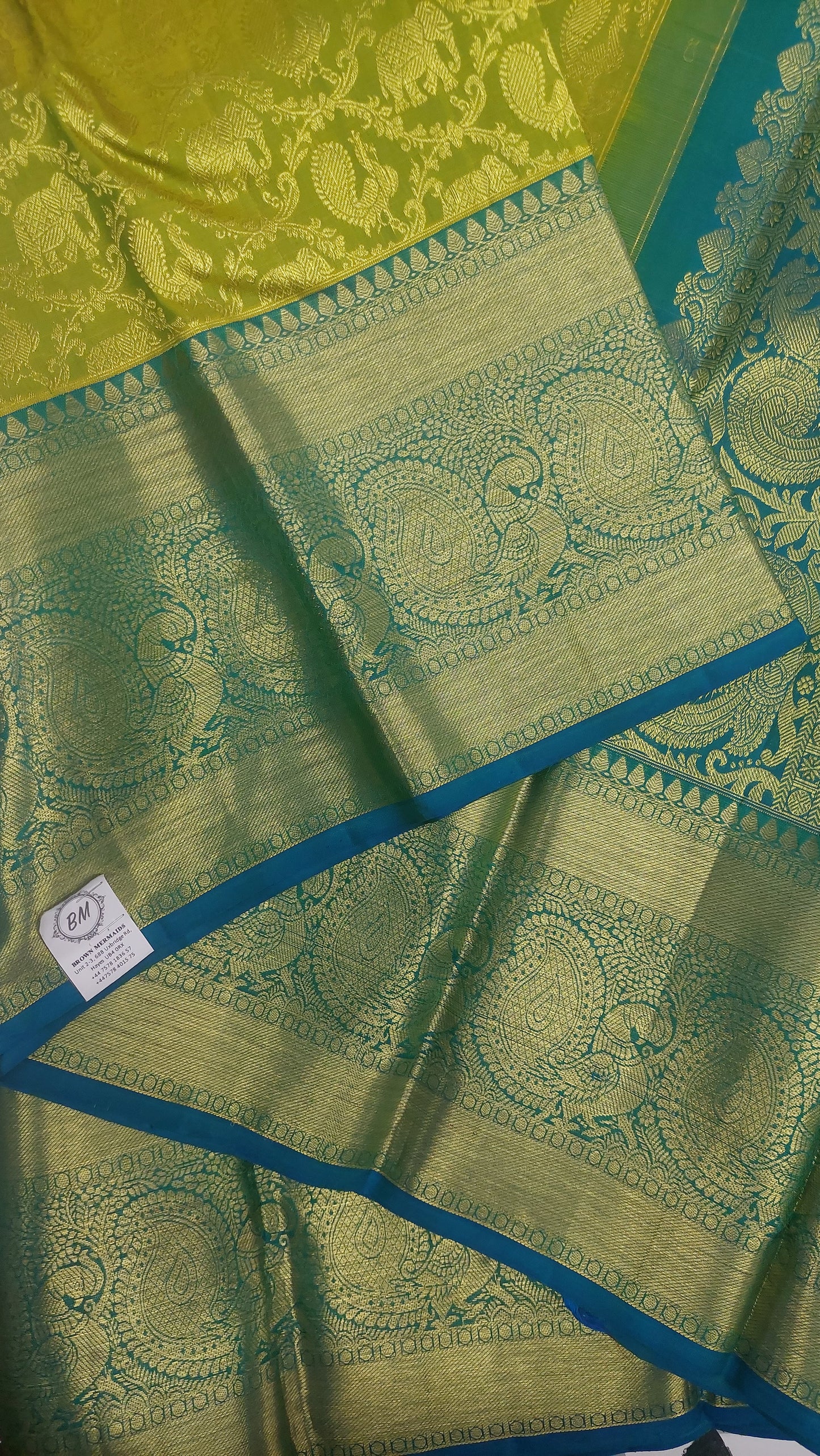 OLIVE GREEN & BLUE PURE SILK