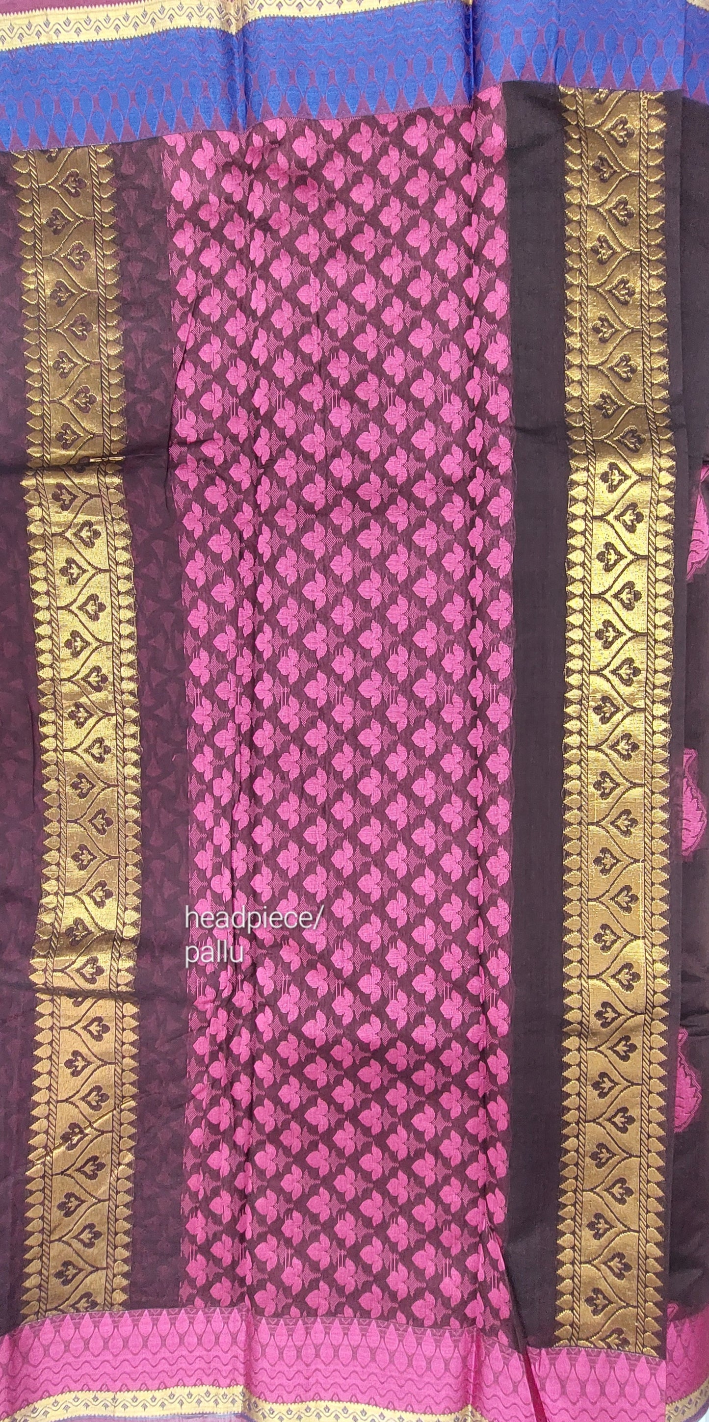 DARK BROWN & PINK COTTON SAREE