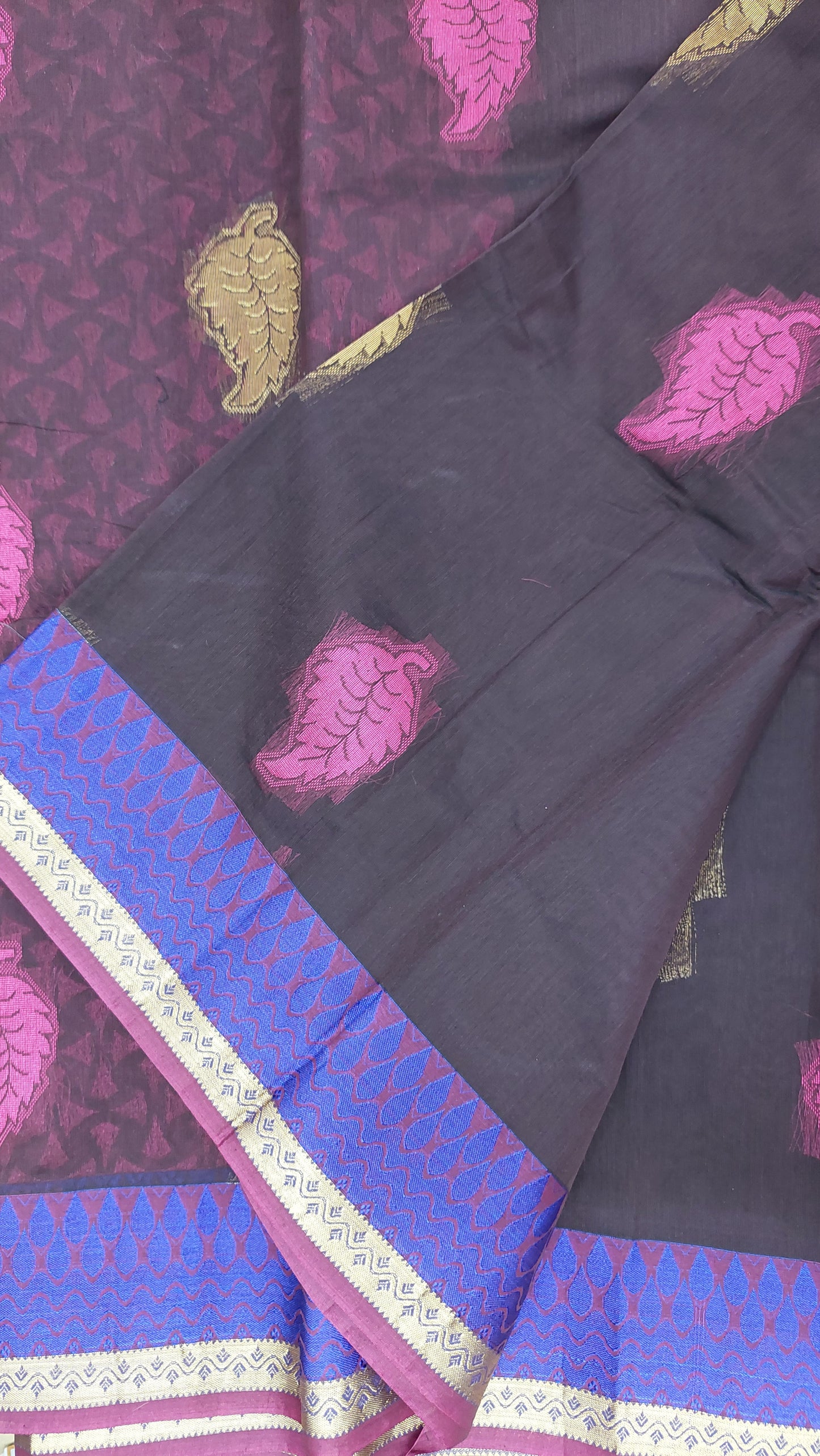 DARK BROWN & PINK COTTON SAREE