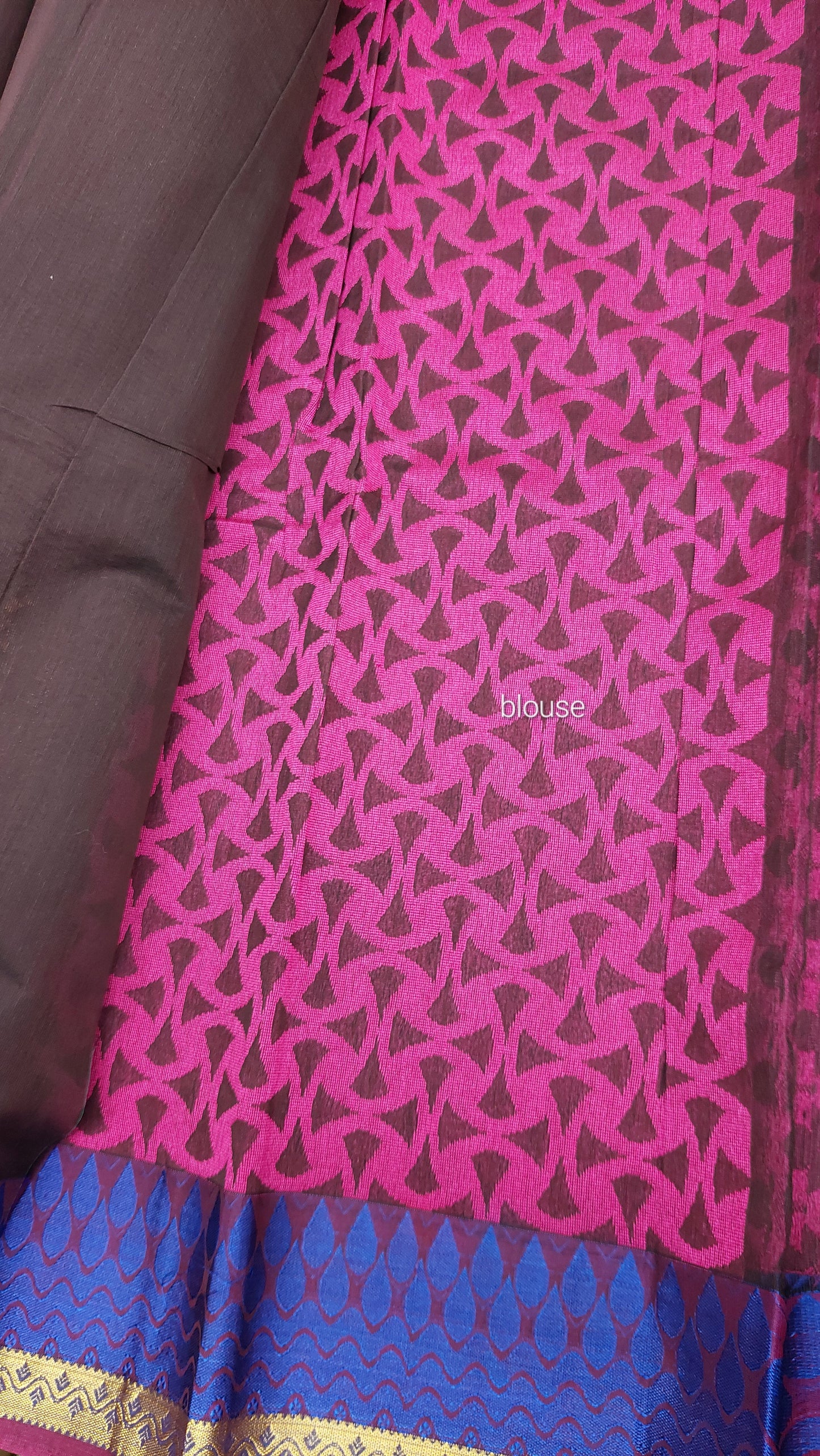 DARK BROWN & PINK COTTON SAREE