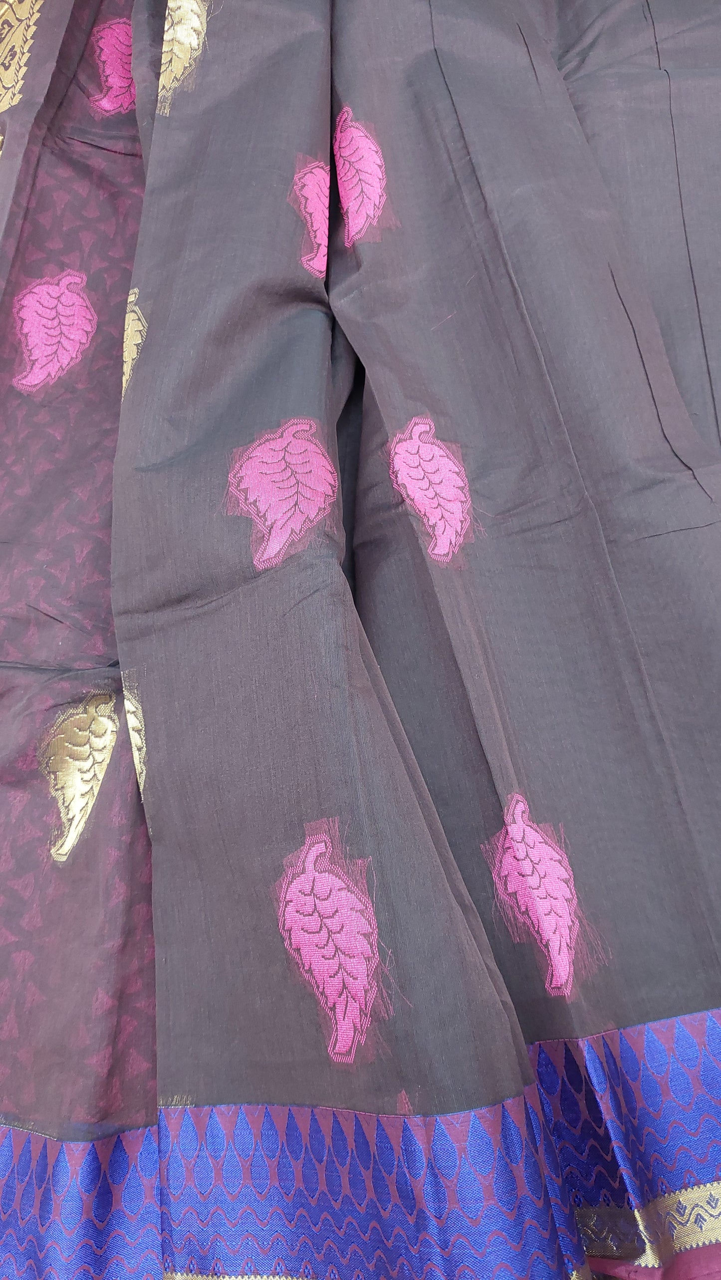 DARK BROWN & PINK COTTON SAREE
