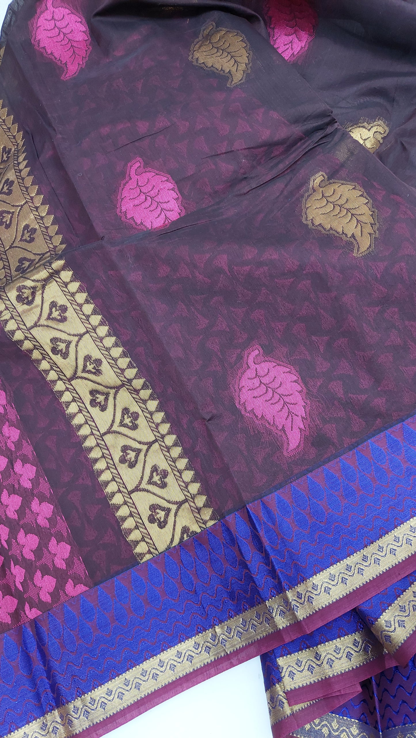 DARK BROWN & PINK COTTON SAREE