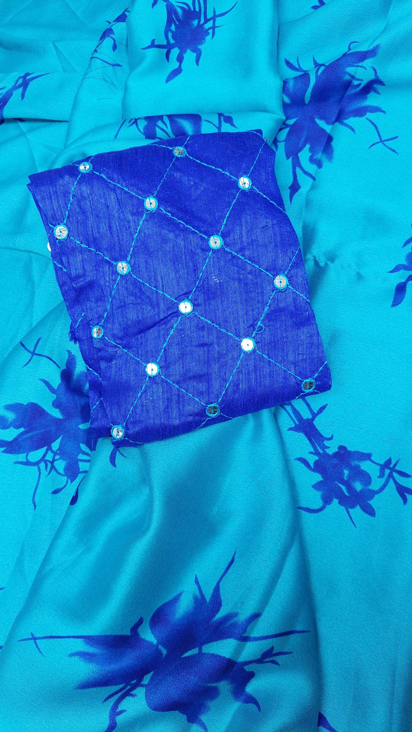 TIE & DYE BLUE SATIN SAREE