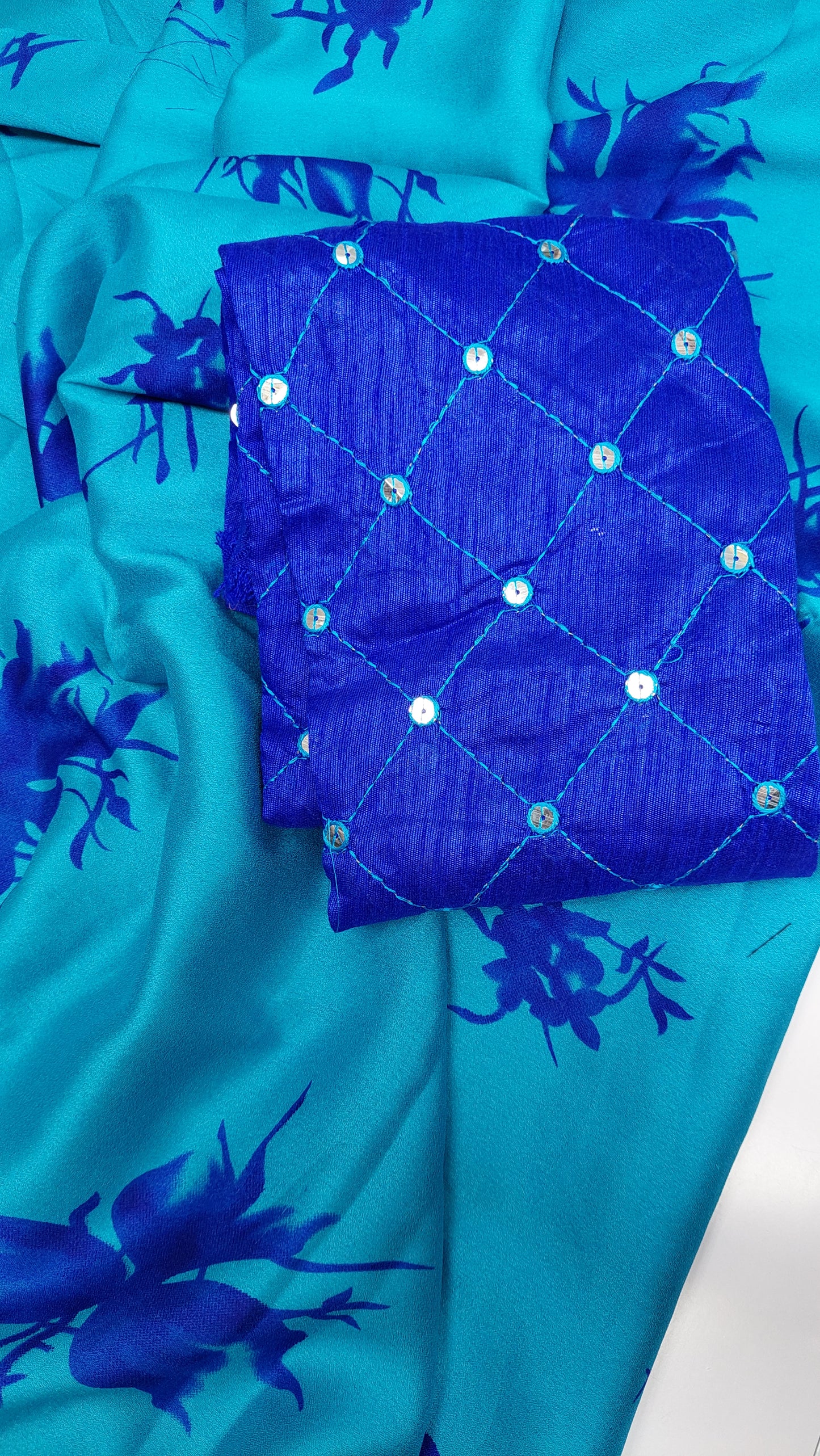 TIE & DYE BLUE SATIN SAREE