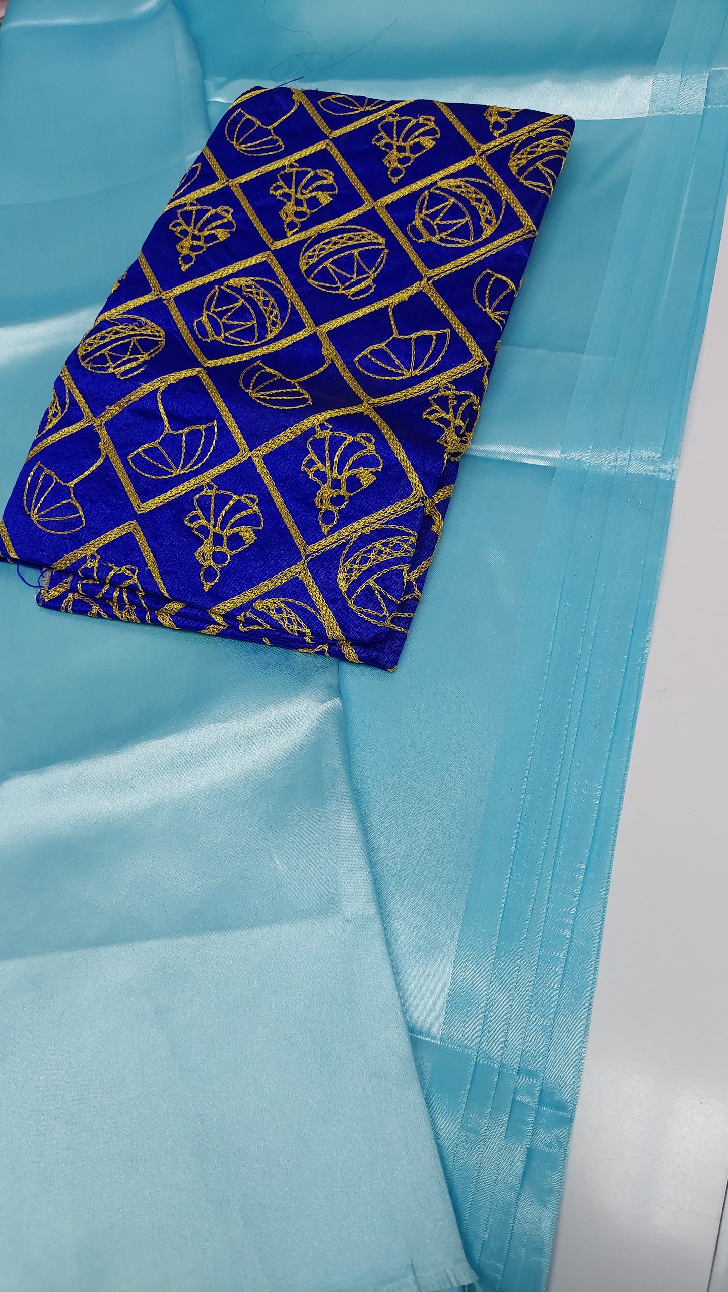 BABY BLUE SATIN SAREE