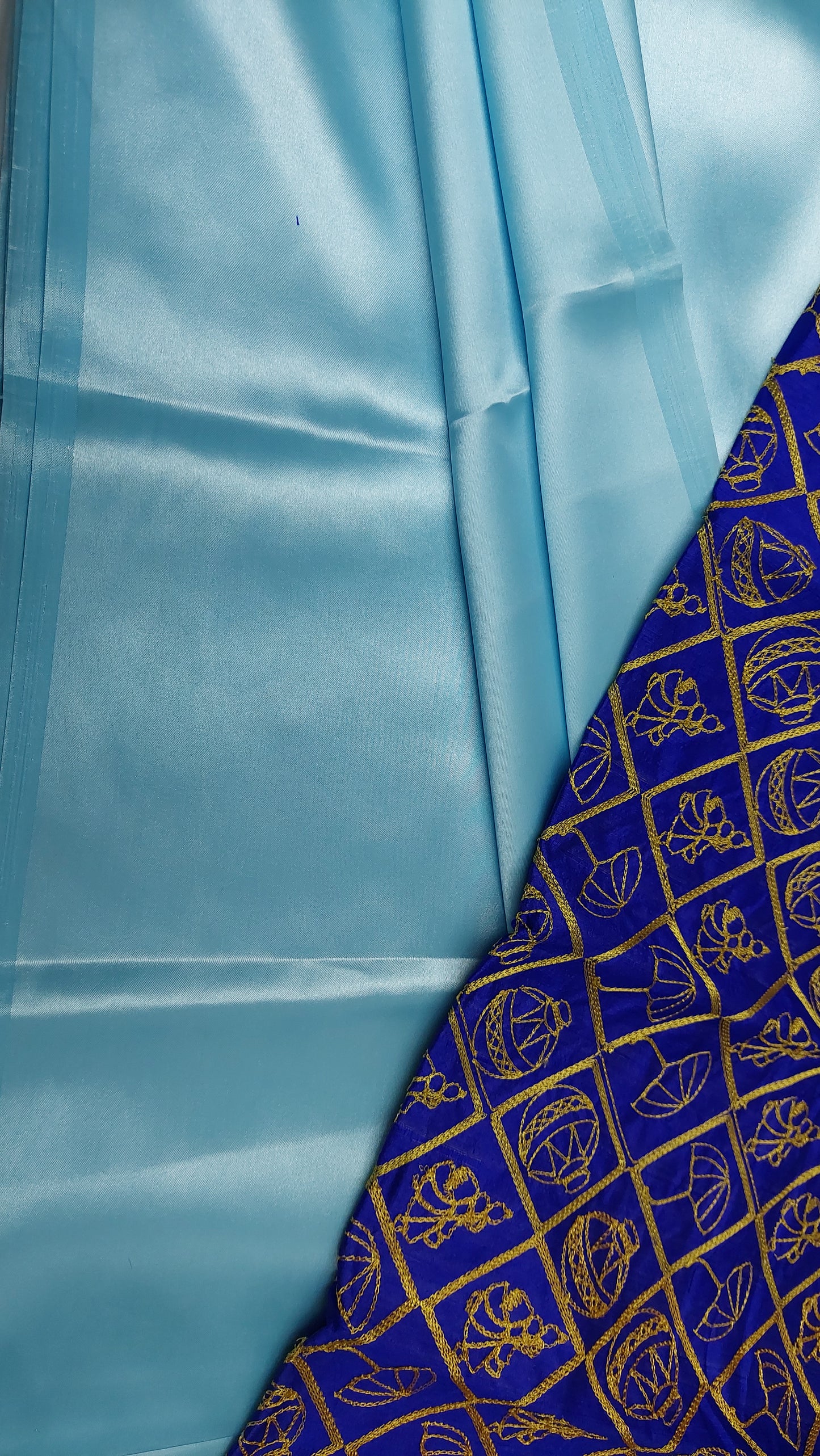 BABY BLUE SATIN SAREE