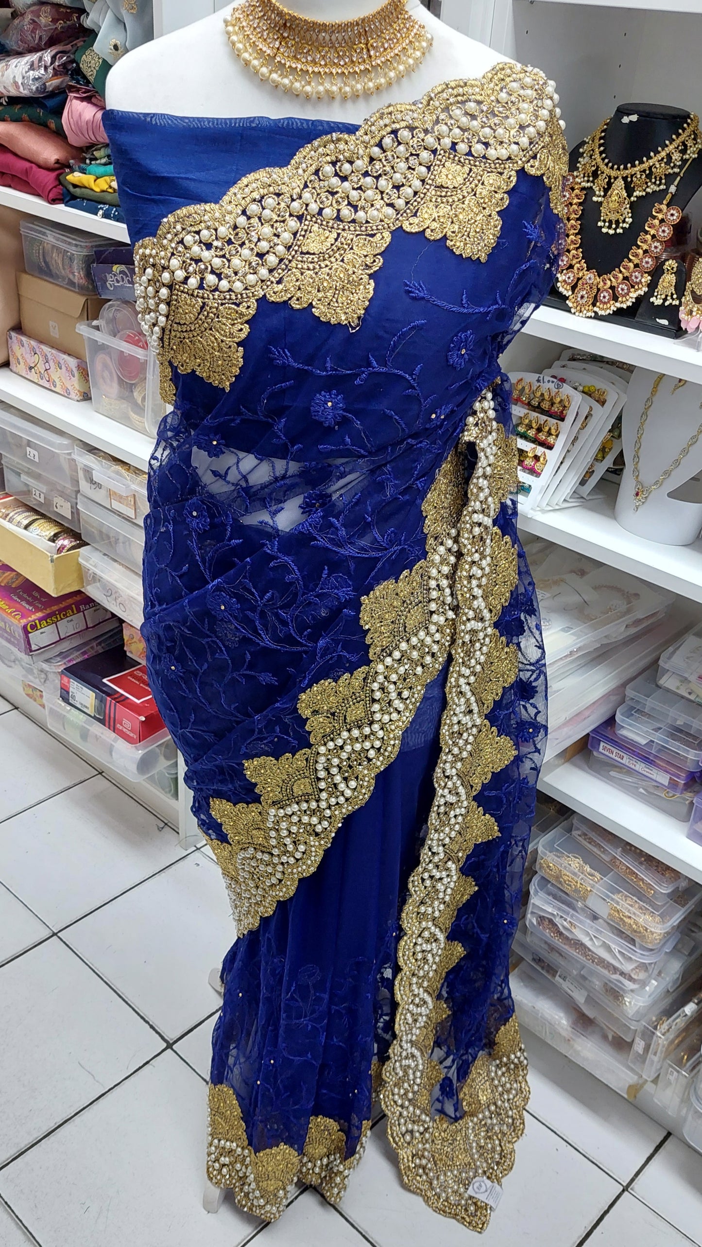 NAVY NET SAREE