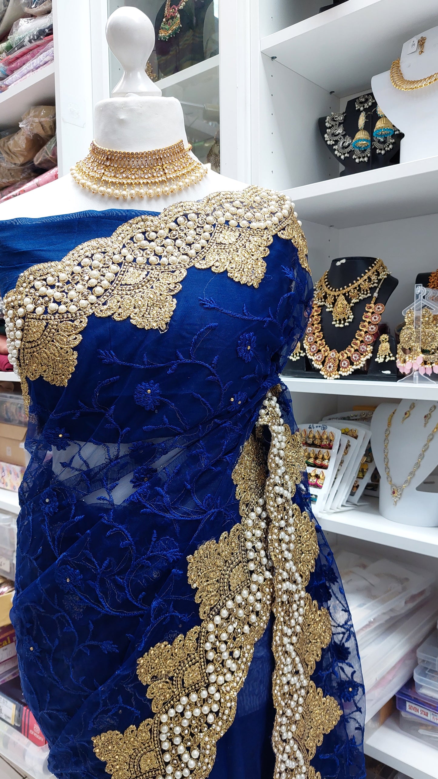NAVY NET SAREE