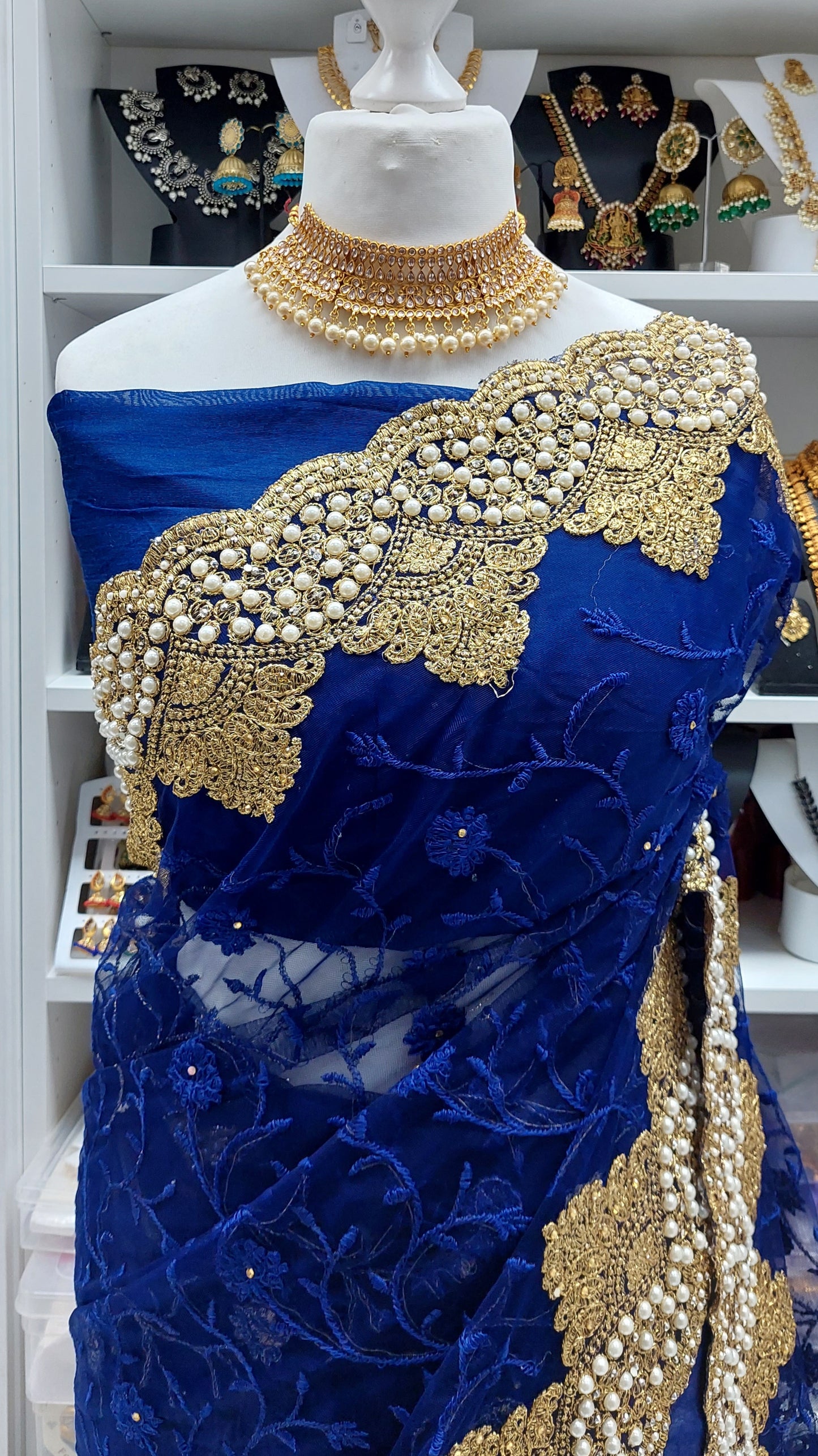NAVY NET SAREE