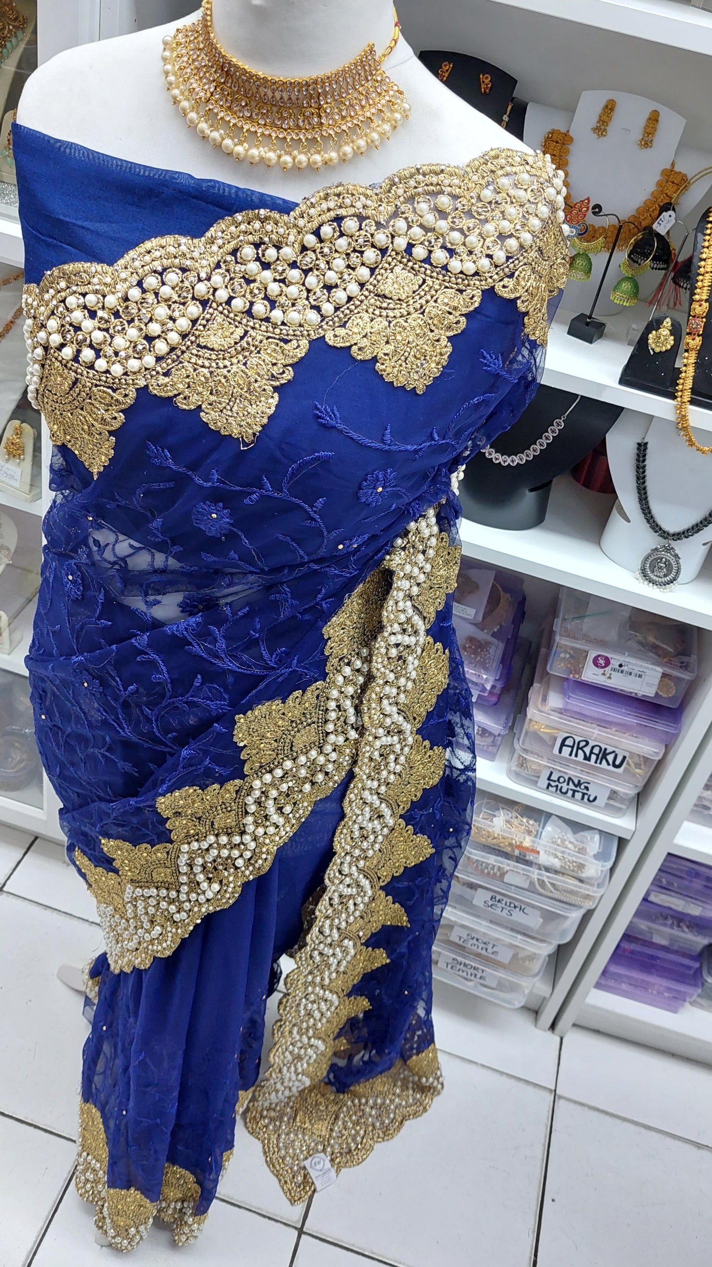 NAVY NET SAREE