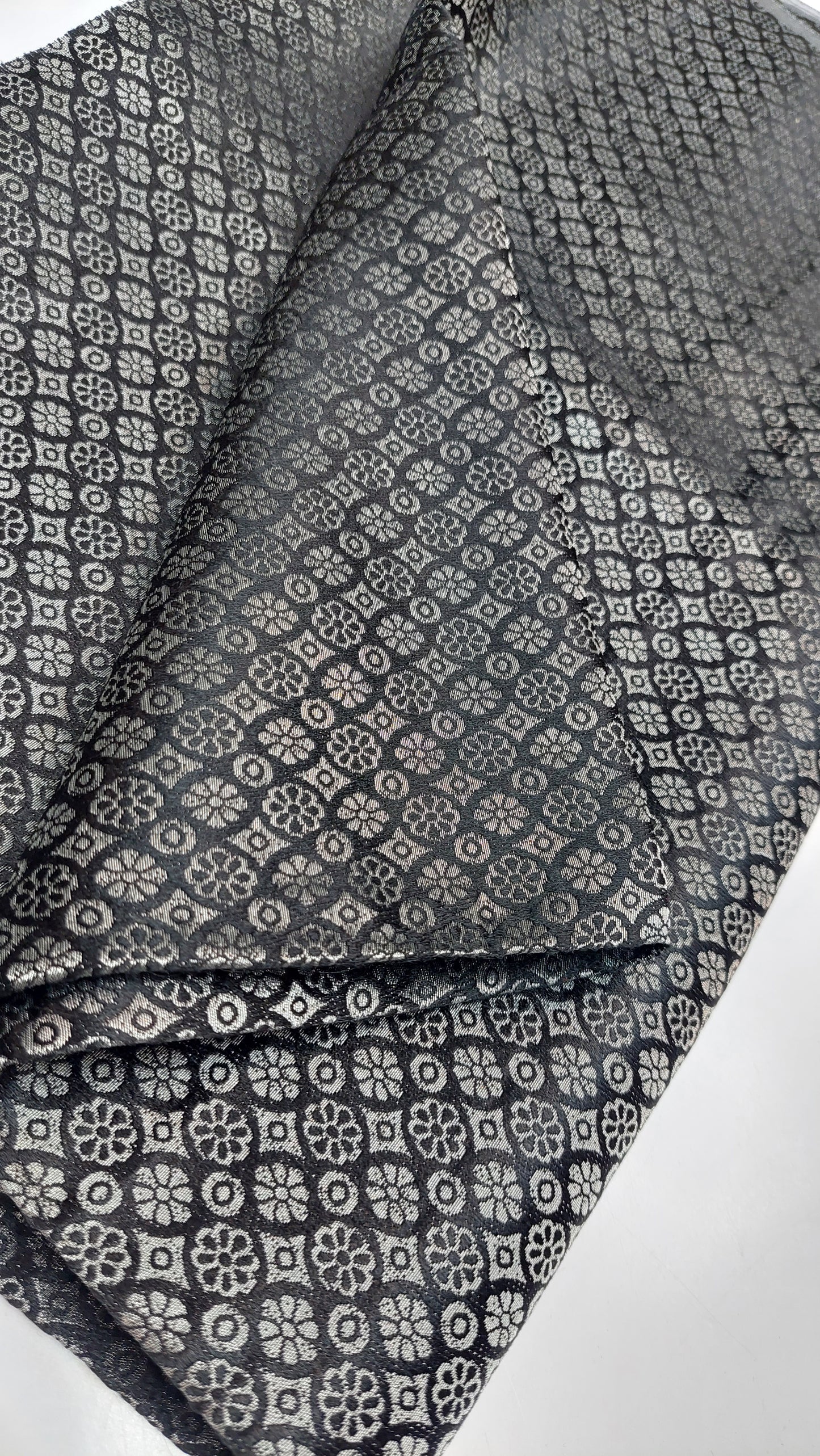 BLACK & SILVER JACARD SILK MATERIAL