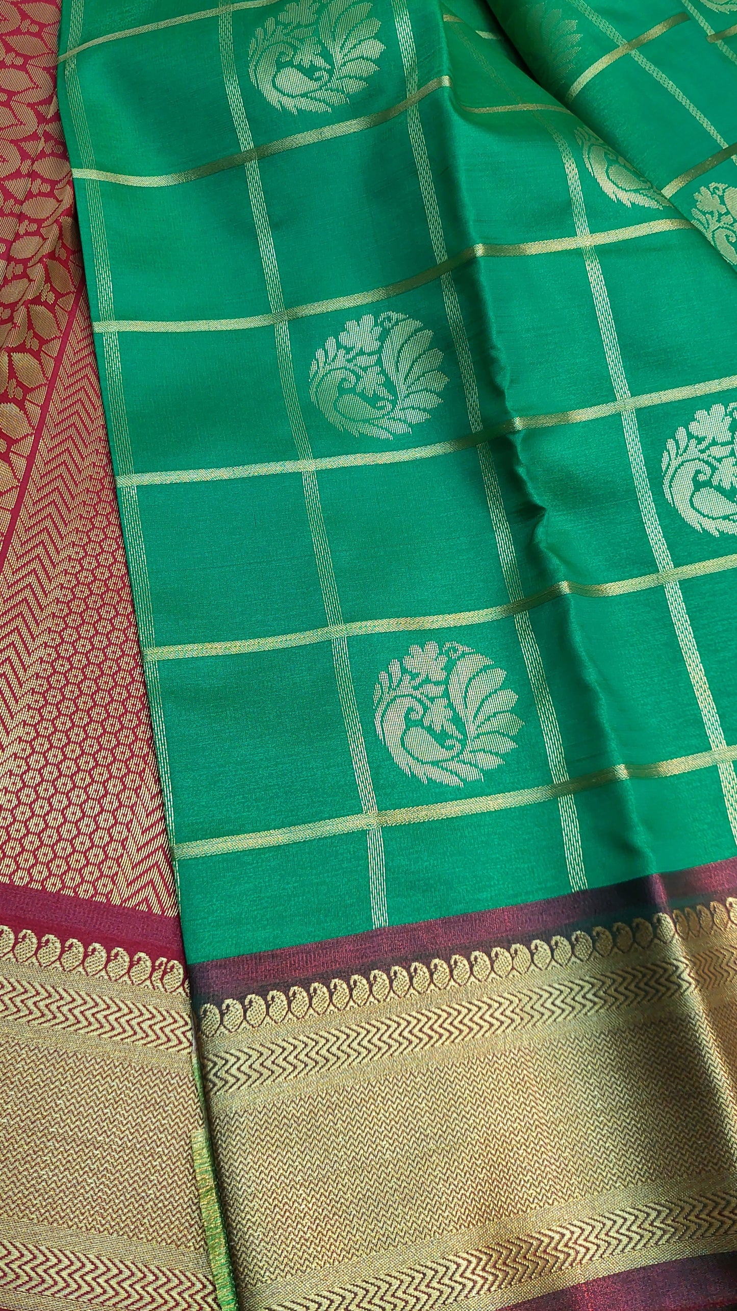 GREEN & RED CHECKERED SILK SAREE