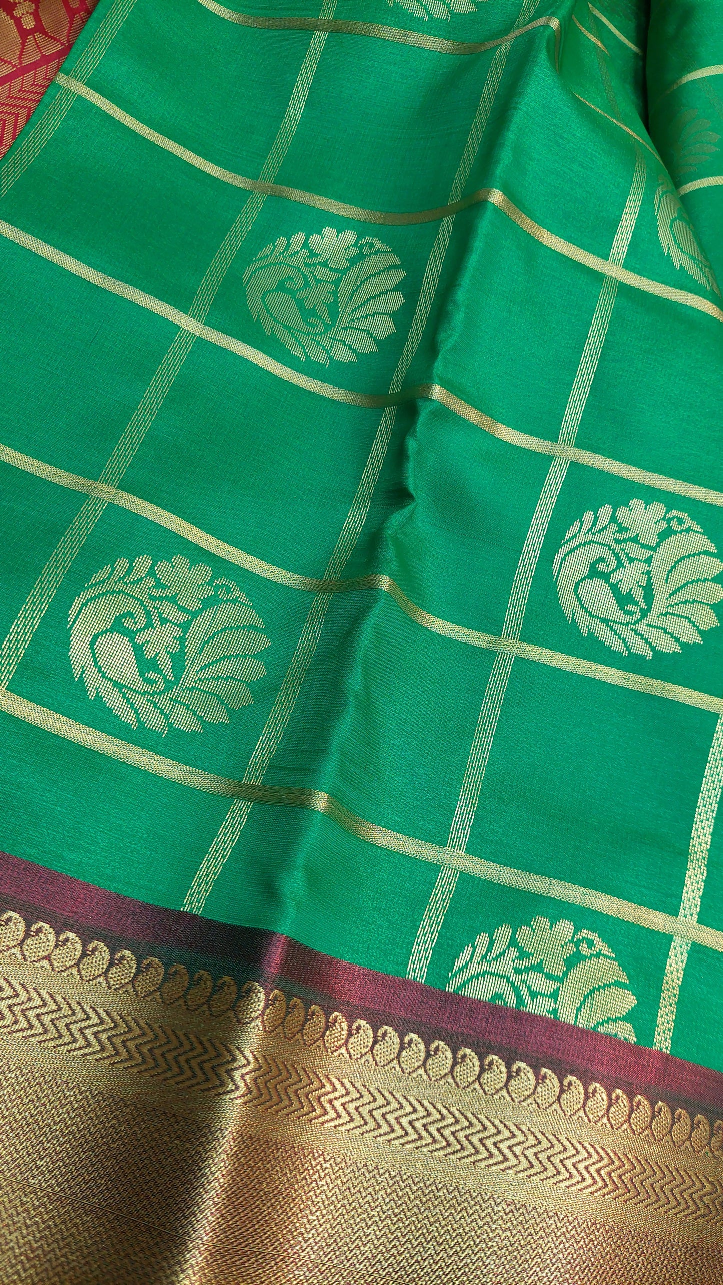 GREEN & RED CHECKERED SILK SAREE