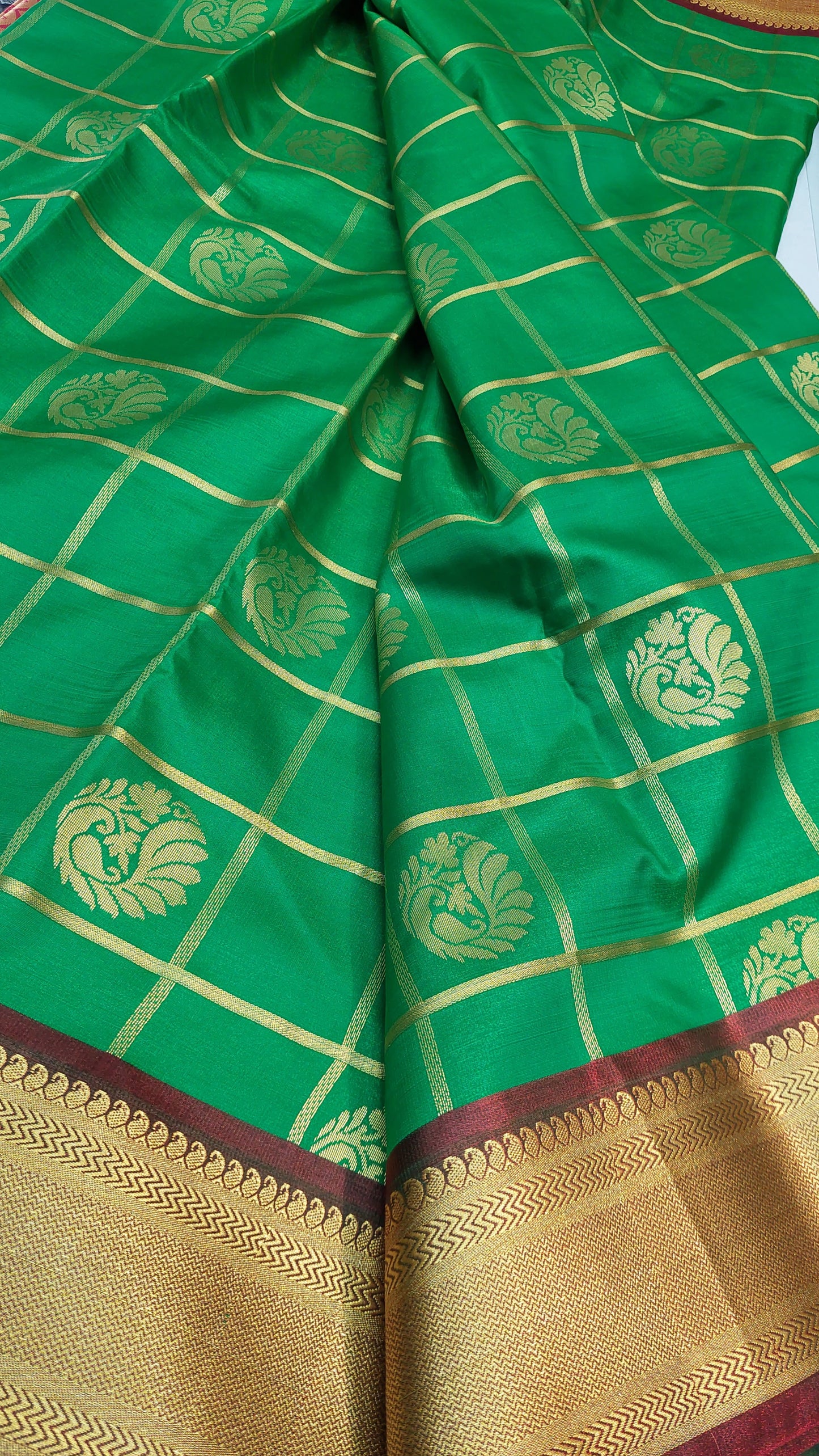 GREEN & RED CHECKERED SILK SAREE
