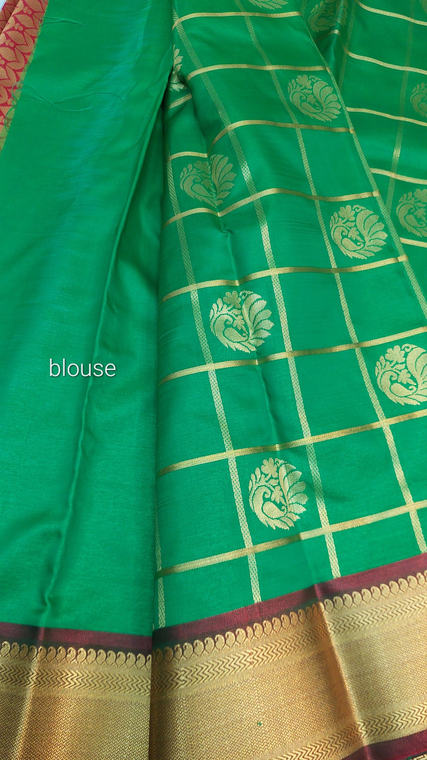 GREEN & RED CHECKERED SILK SAREE