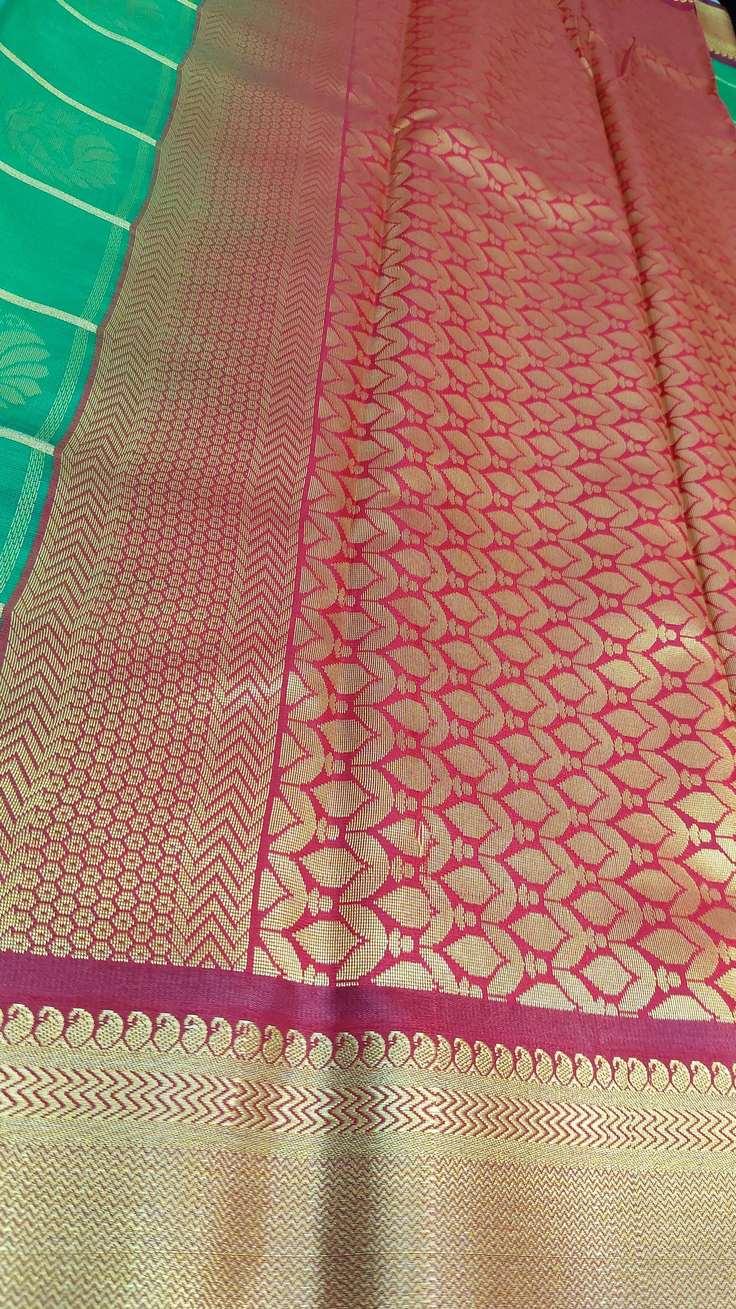 GREEN & RED CHECKERED SILK SAREE