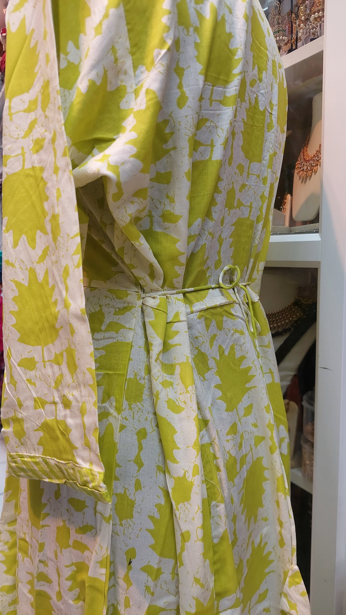 LIME GREEN & WHITE COTTON GOWN
