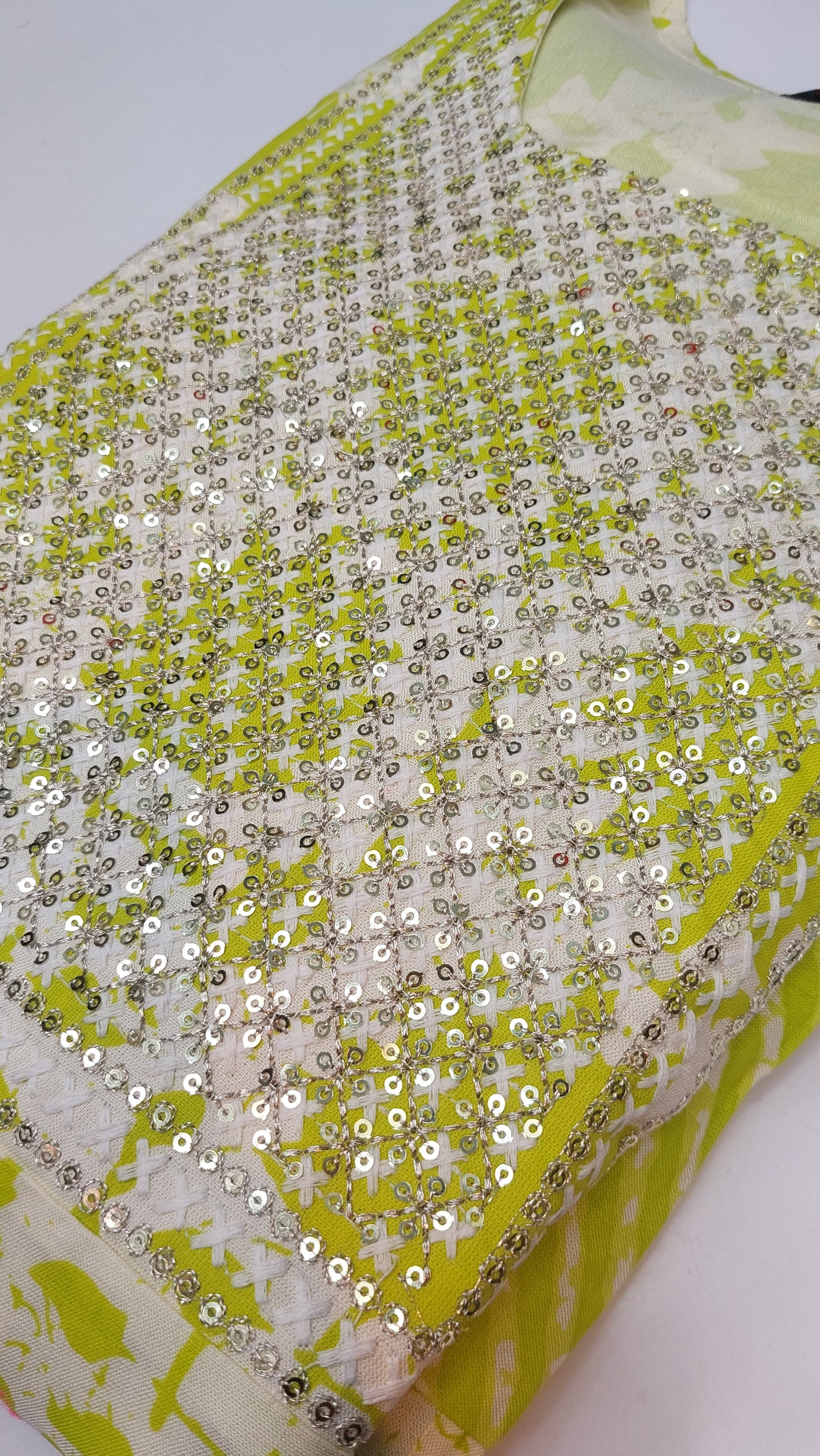 LIME GREEN & WHITE COTTON GOWN