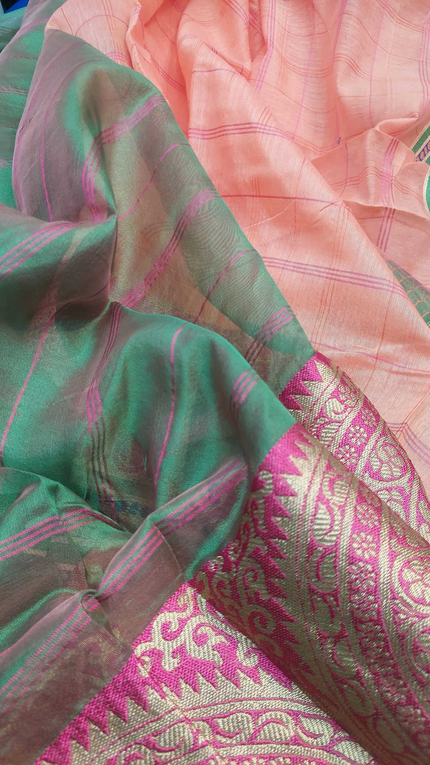 PEACH & PINK CHECKERED COTTON