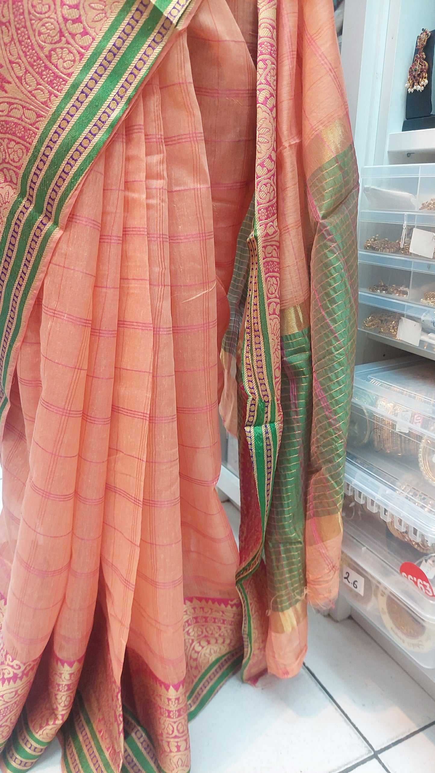 PEACH & PINK CHECKERED COTTON