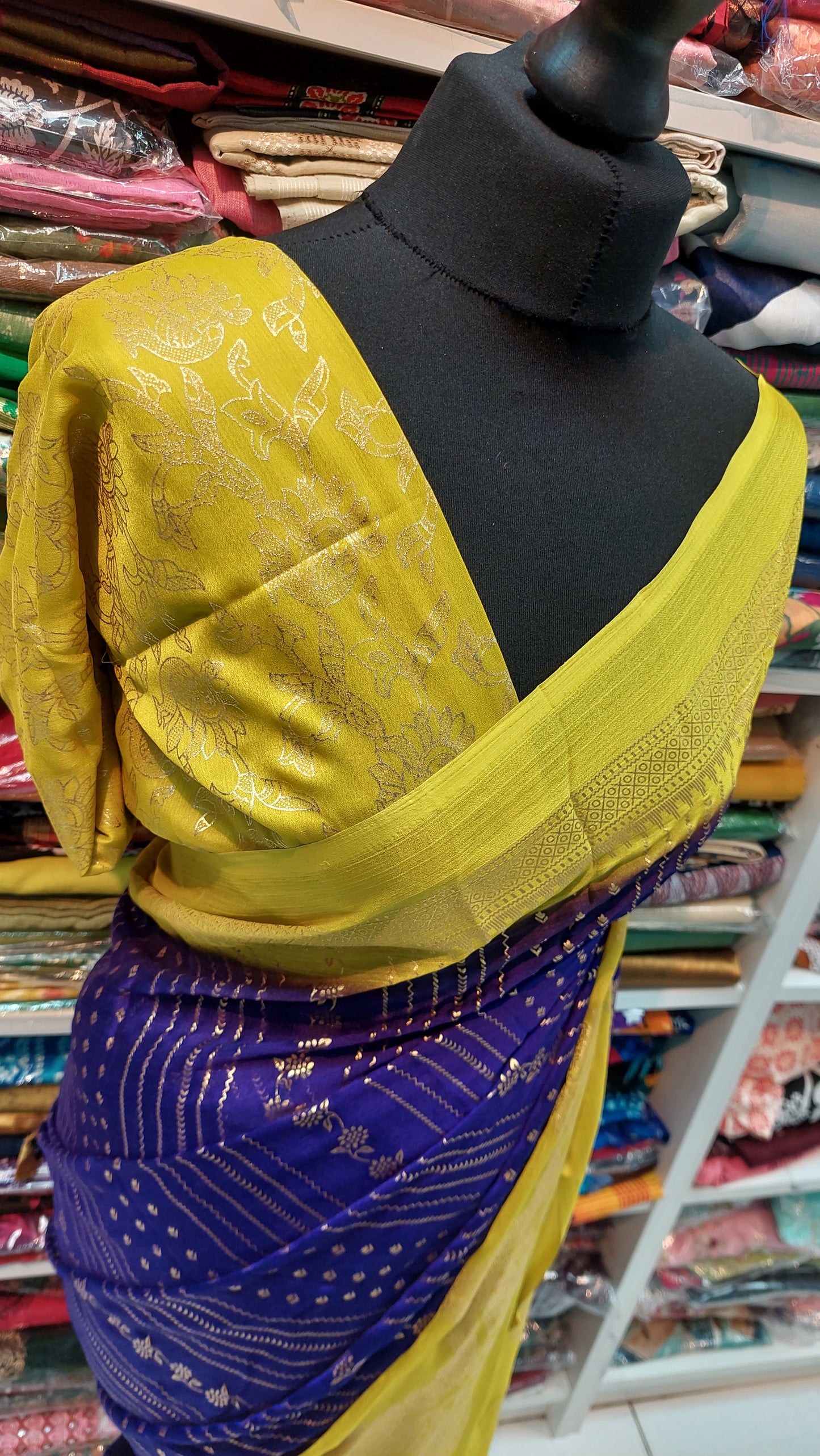 PURPLE & LIME YELLOW DESIGNER SAREE