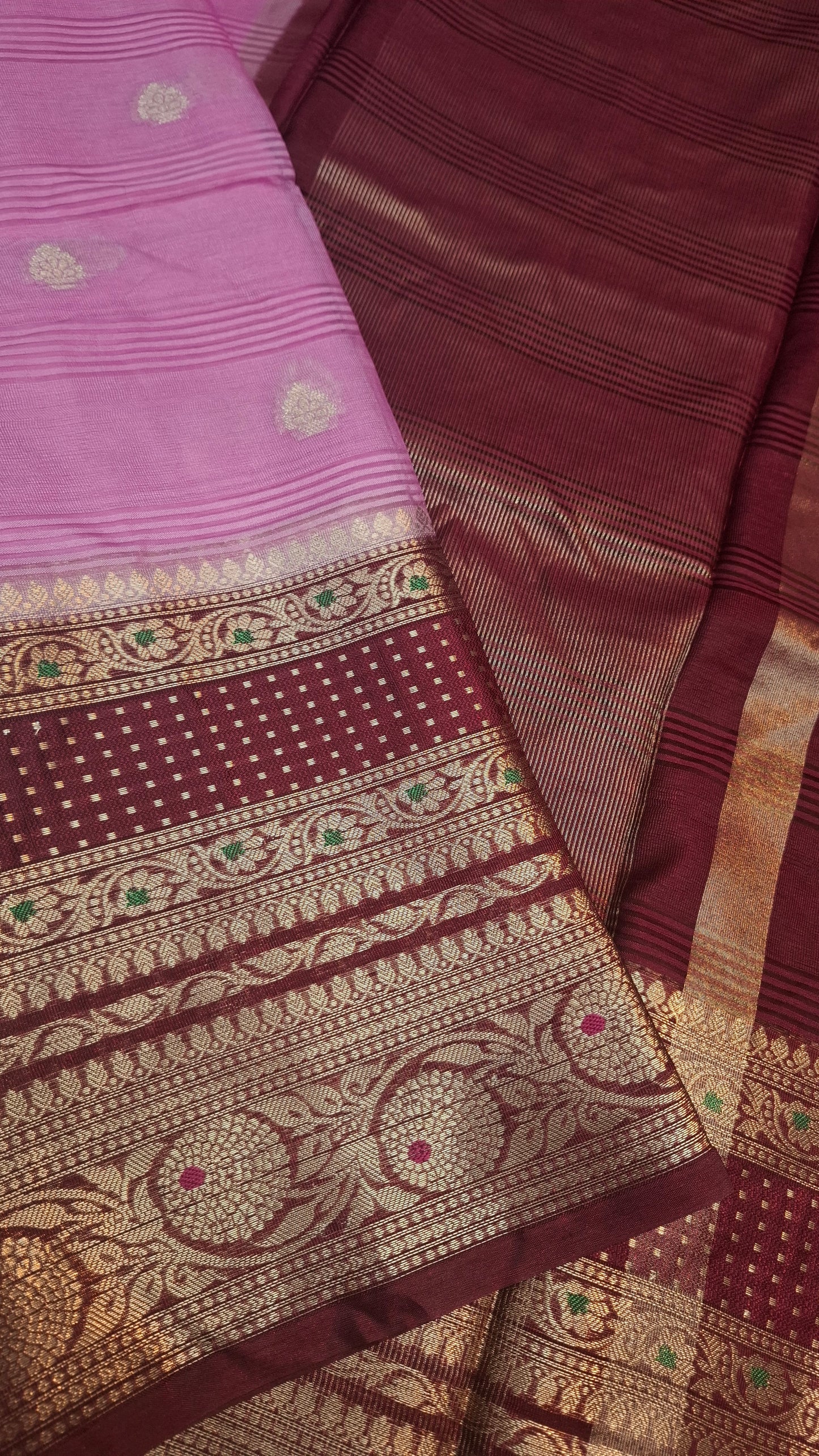 PINK & MAROON SEMI SILK