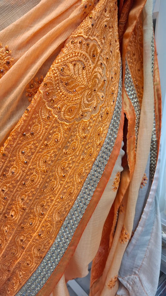 GREY & ORANGE DESIGNER SAREE