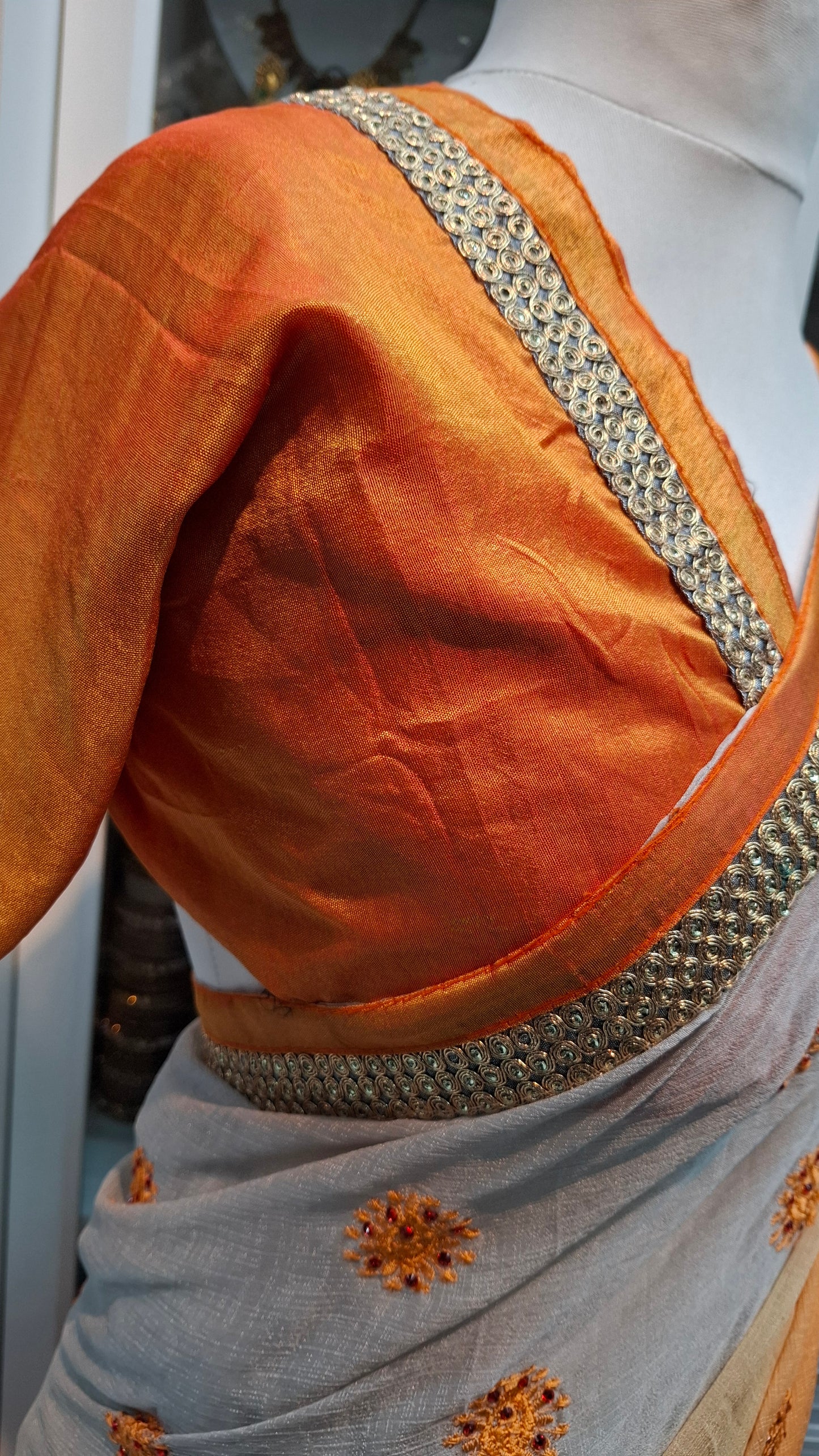 GREY & ORANGE DESIGNER SAREE