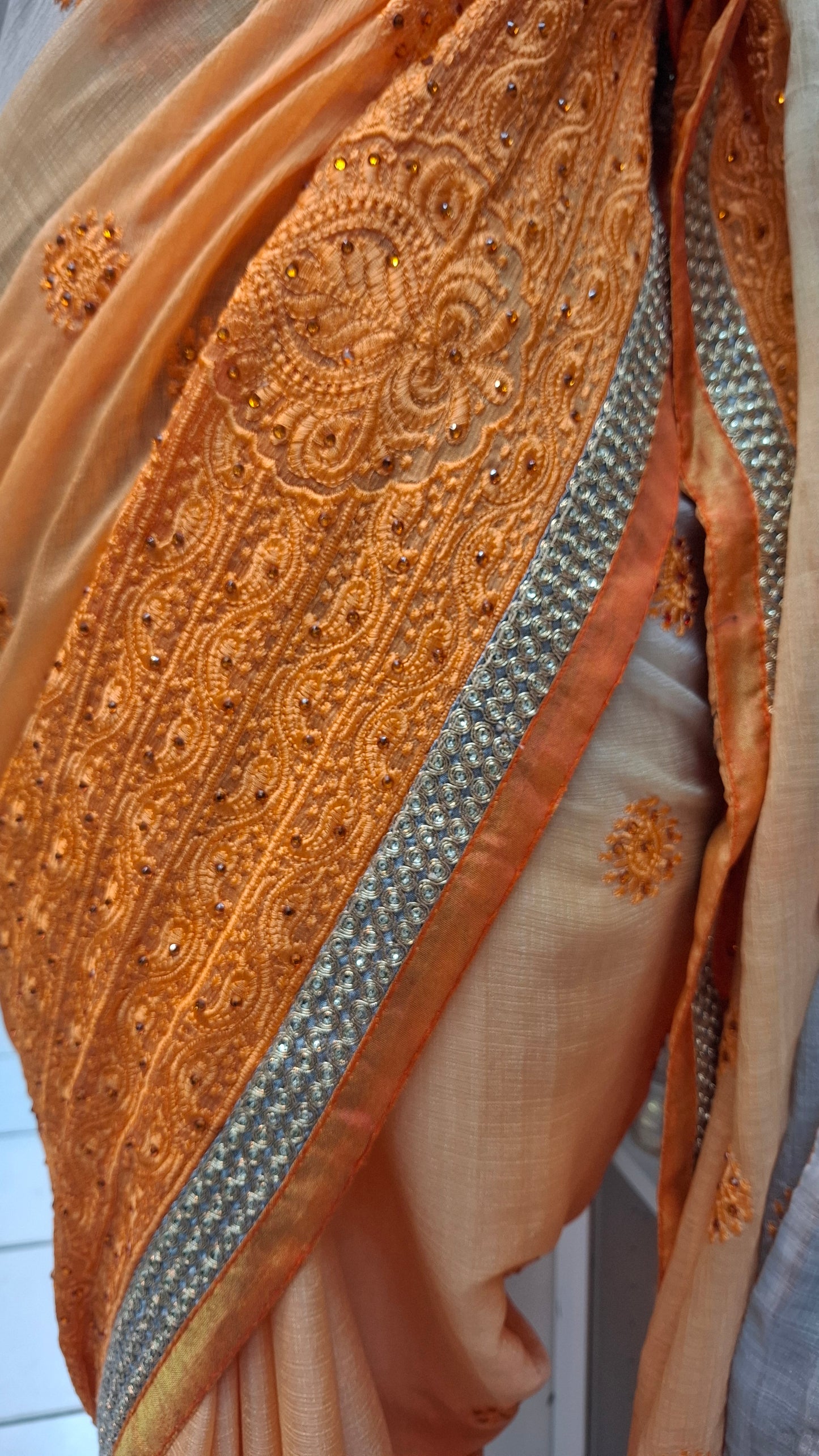 GREY & ORANGE DESIGNER SAREE