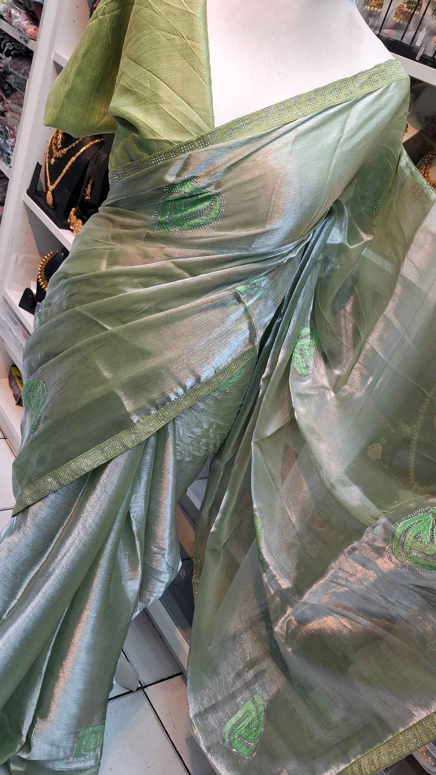 SAGE GREEN ORGANZA SAREE
