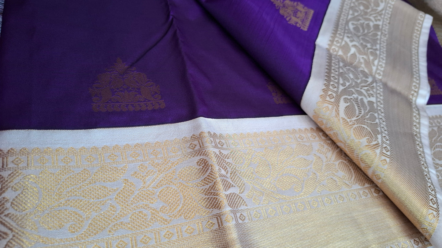 KANJI PATTU (PURPLE & OFF-WHITE)