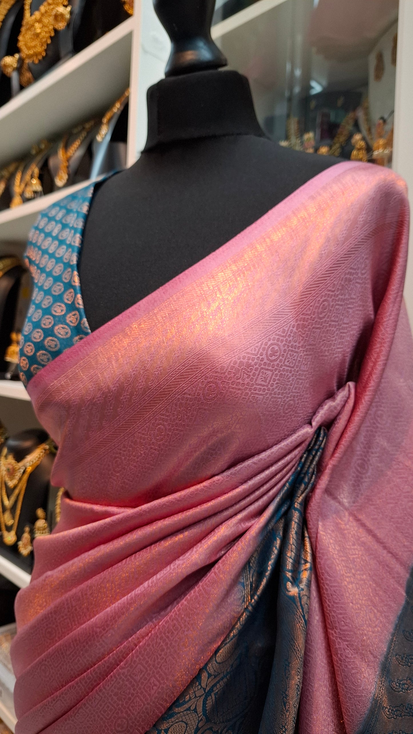 CANDY PINK & TURQUOISE KUBERA SILK