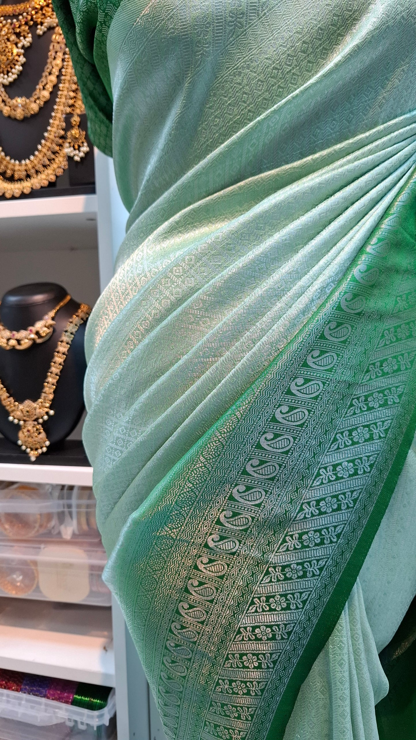 GREEN & SILVER KUBERA SILK