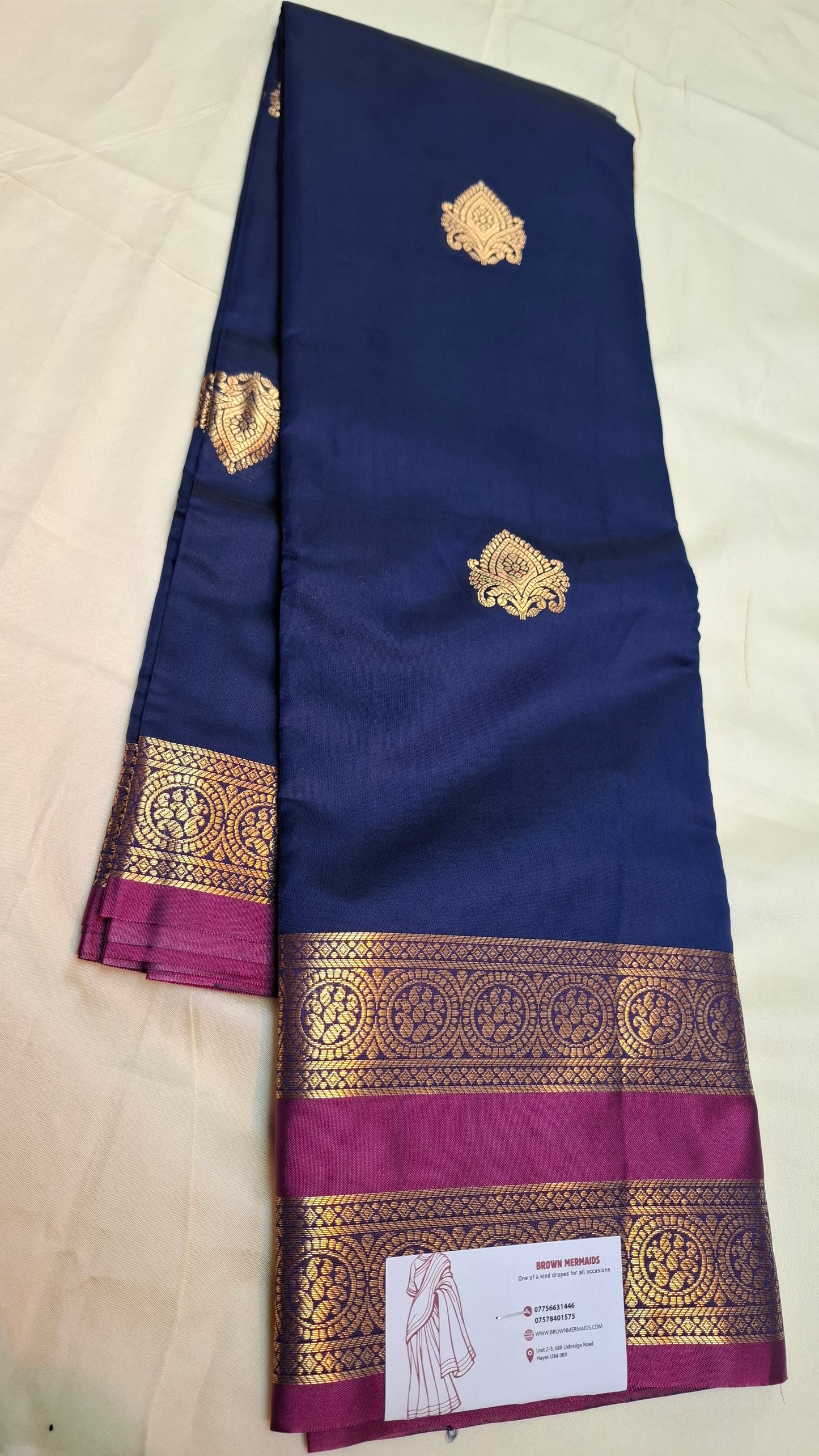 NAVY & MAGENTA KANJI SILK SAREE